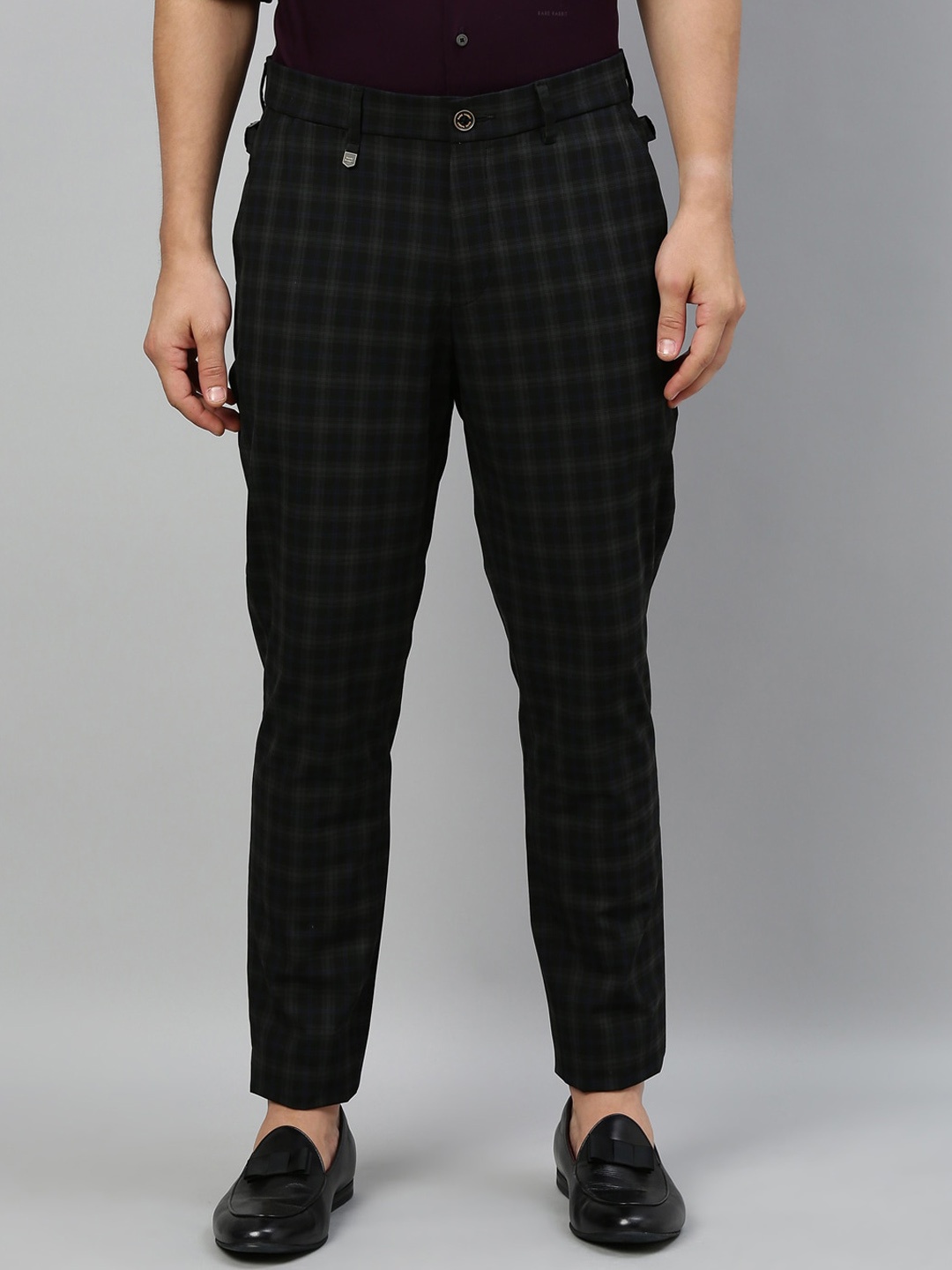 

RARE RABBIT Grayson Mid-Rise Checked Slim Fit Trouser, Black