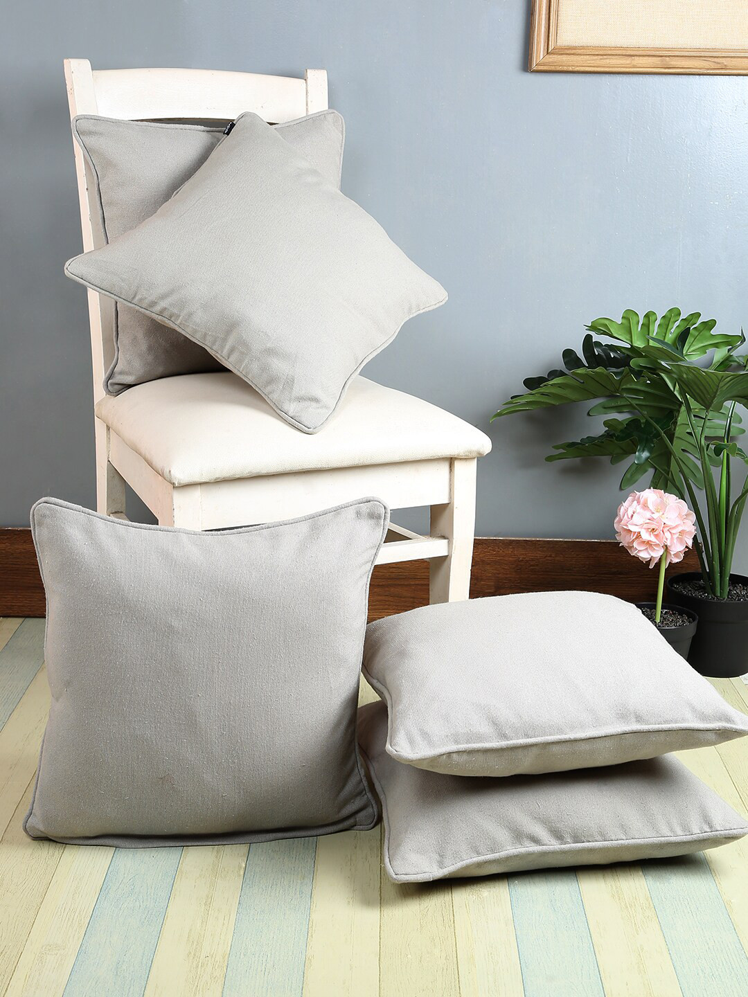 

Soumya Grey Set of 5 Solid Square Cushion Covers