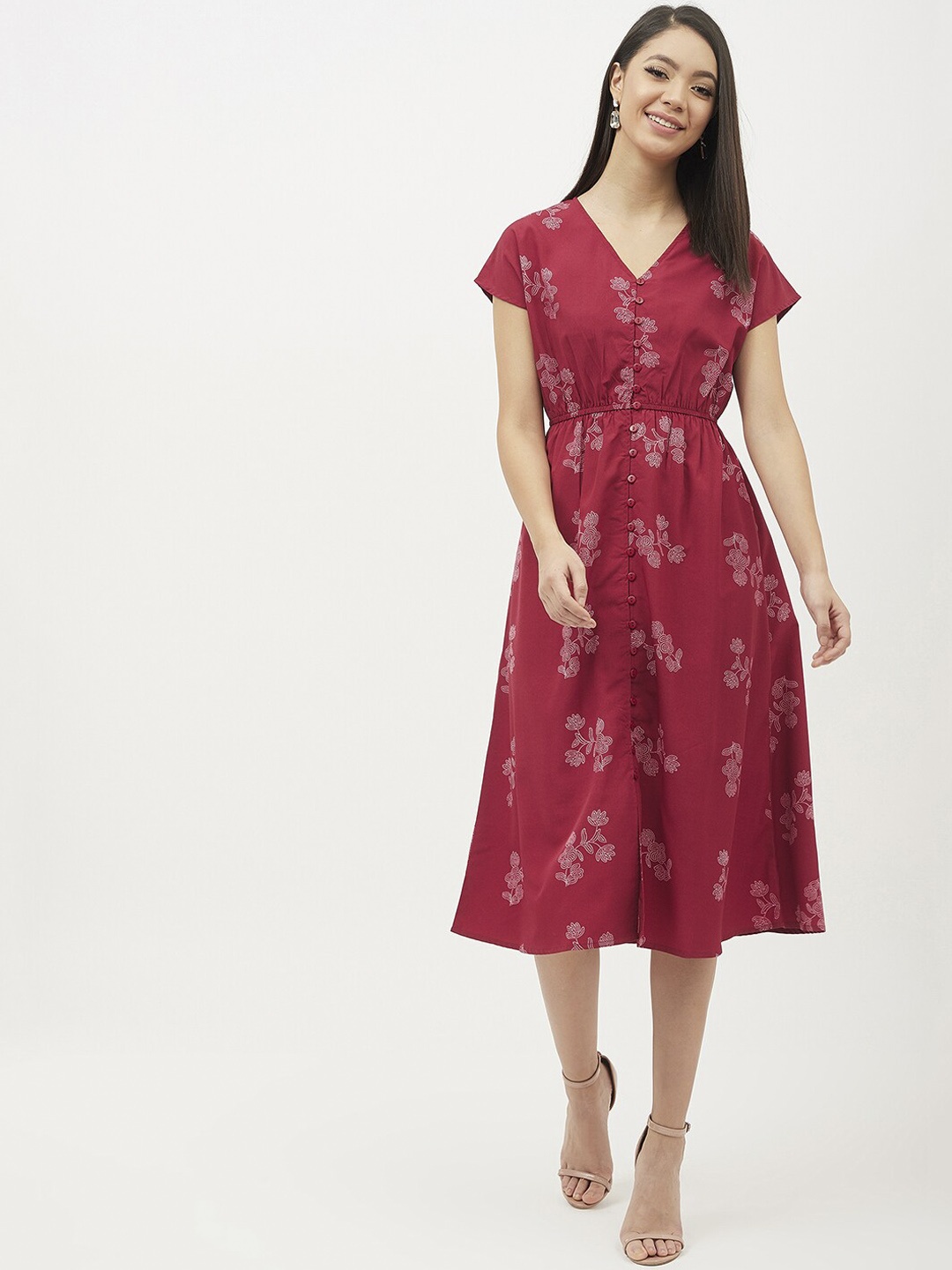 

Harpa Women Red Printed A-Line Dress