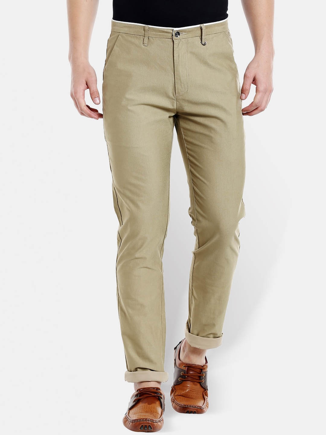 Rex Straut Jeans Men Khaki Slim Fit Solid Regular Trousers