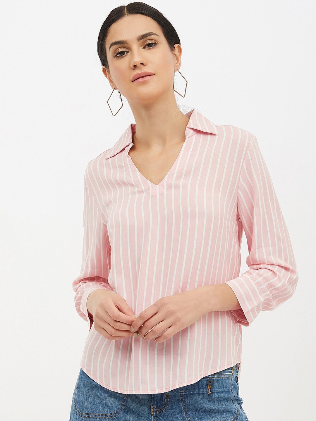 

Harpa Women Pink & White Striped A-Line Top