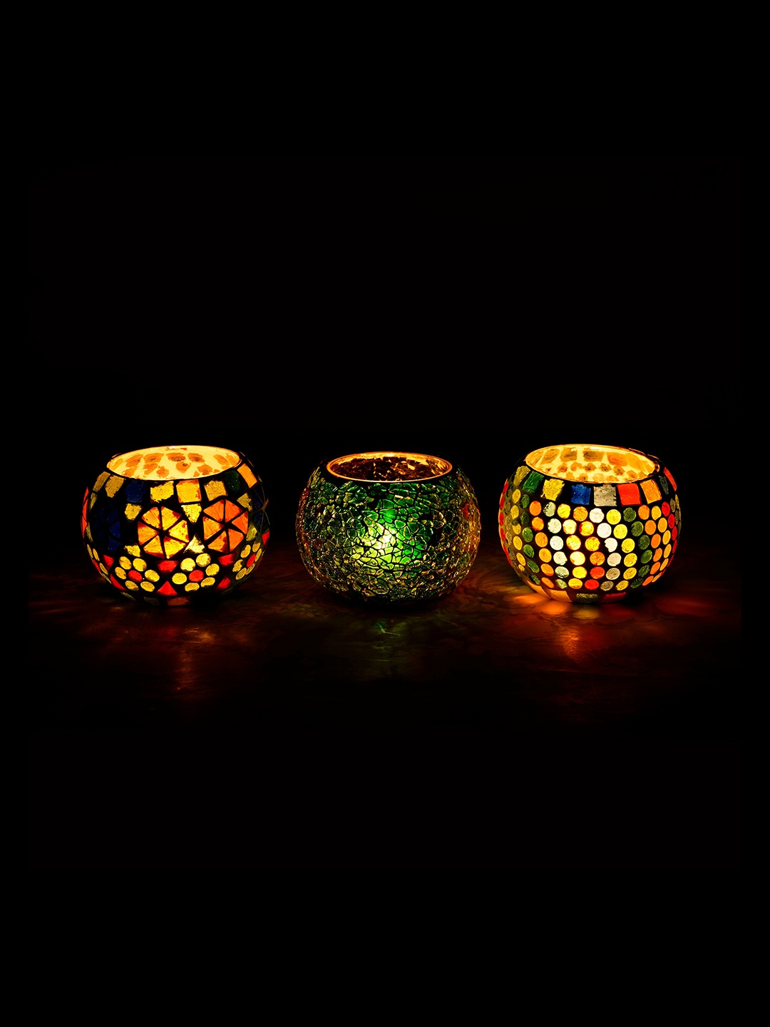 

eCraftIndia Set of 3 Mosaic Glass Tea Light Holders, Multi