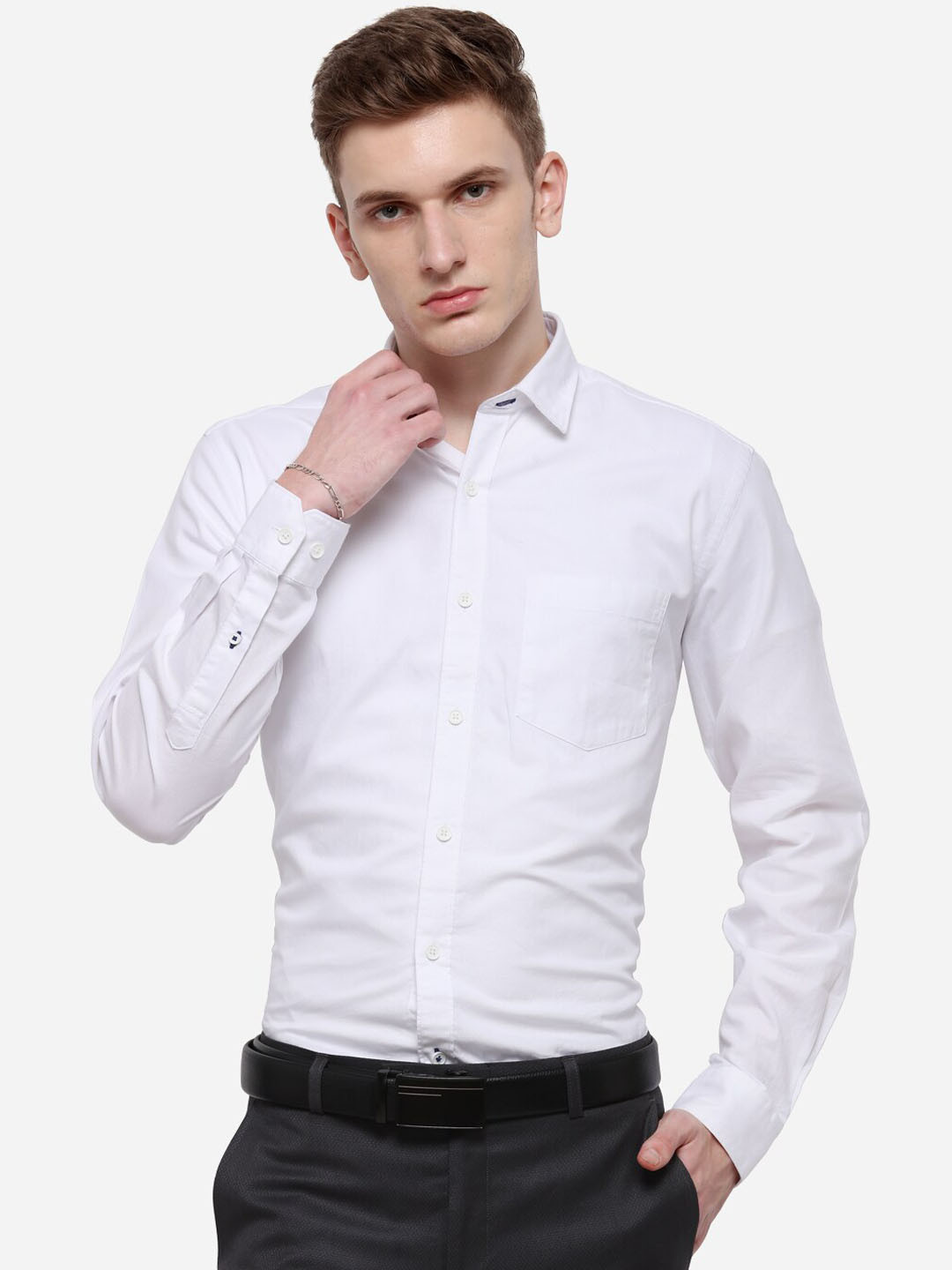 

Greenfibre Men White Slim Fit Solid Formal Shirt