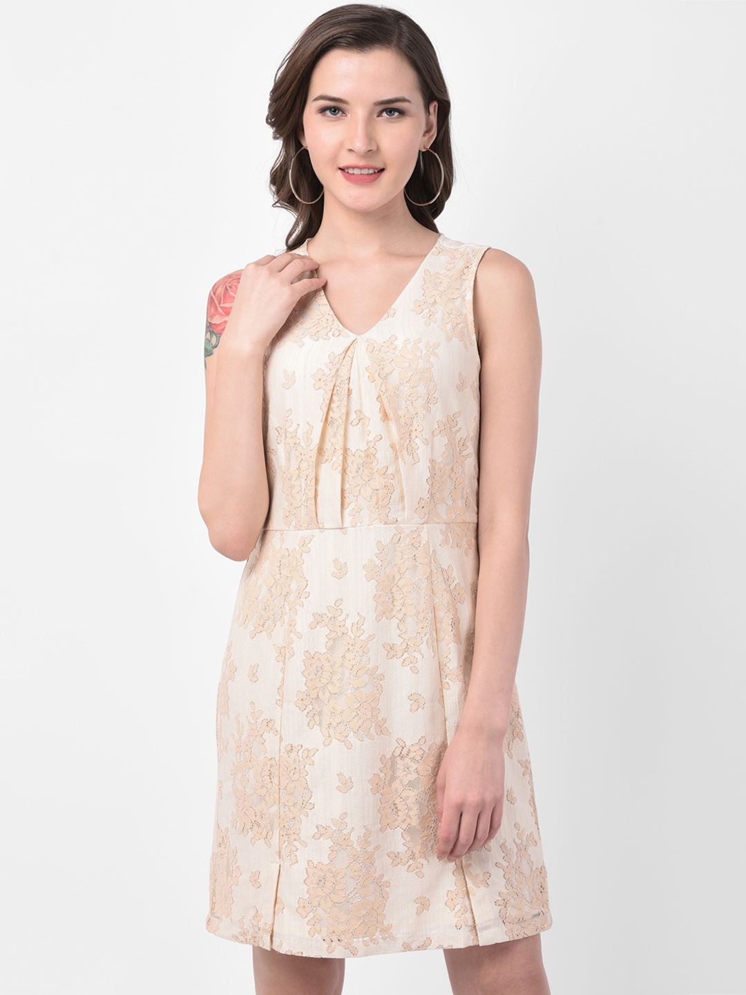 

Latin Quarters Women Cream-Coloured Self Design Fit and Flare Dress