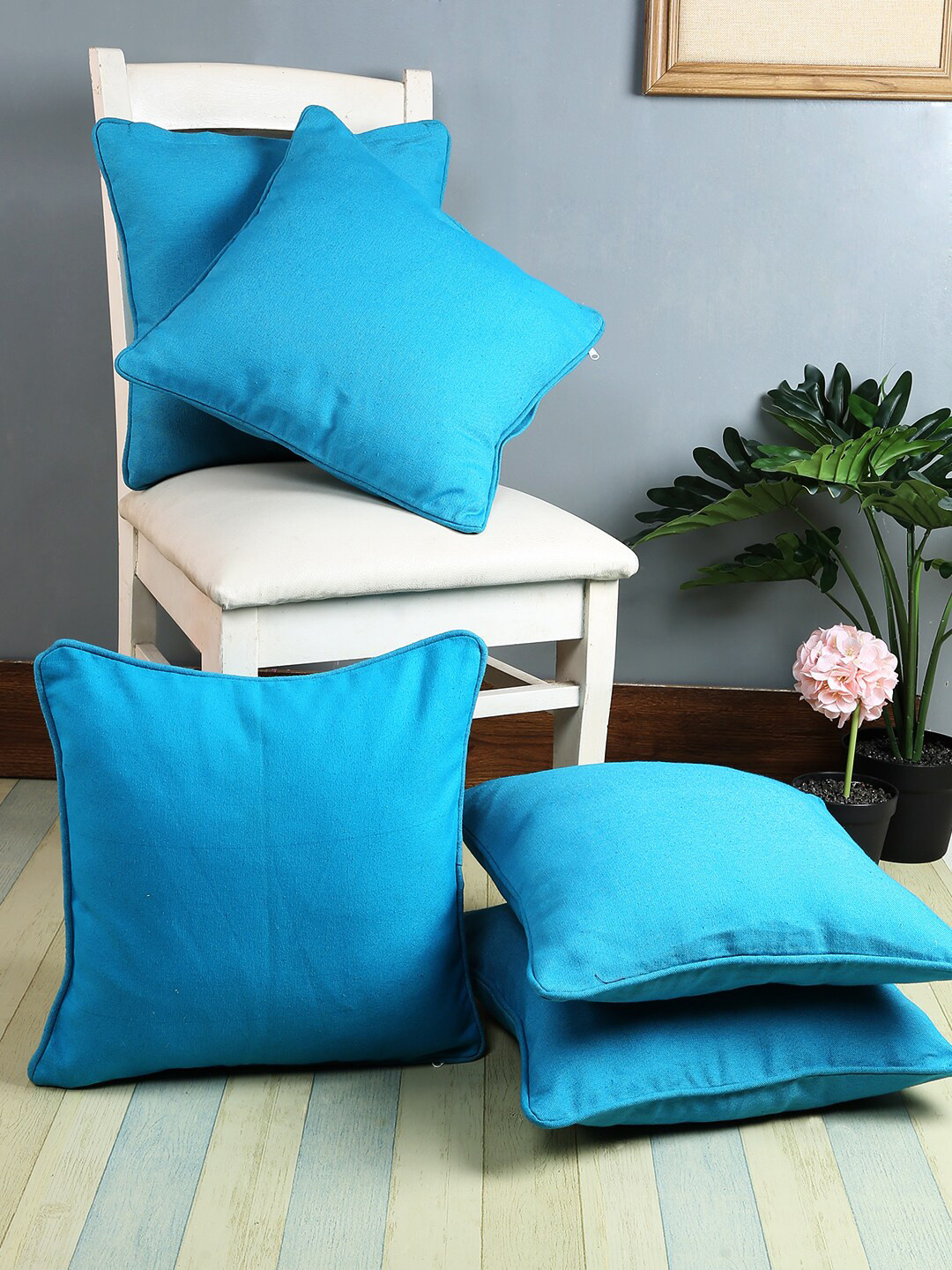 

Soumya Blue Set of 5 Solid Square Cushion Covers