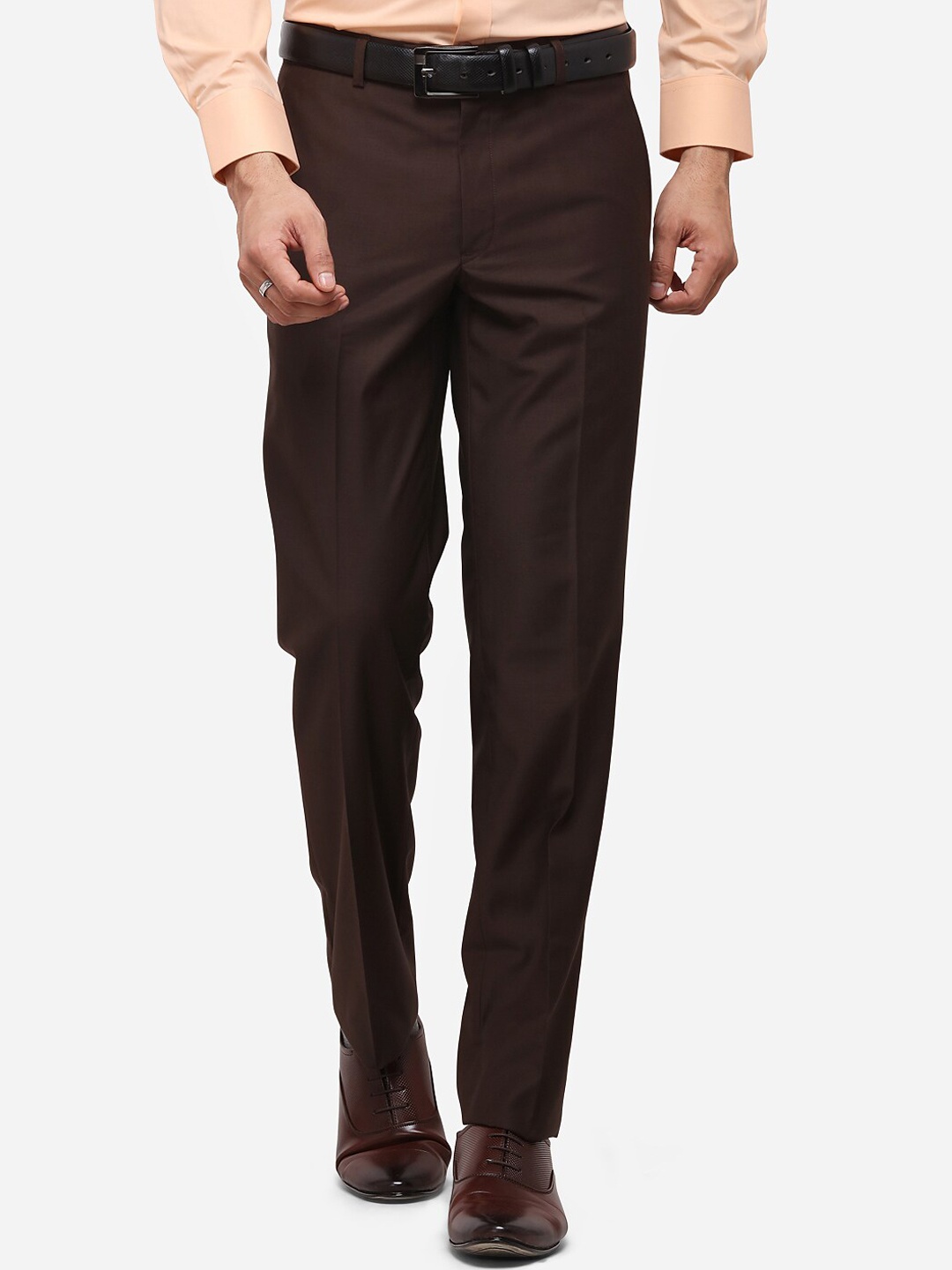 

METAL Men Coffee Brown Slim Fit Solid Formal Trousers