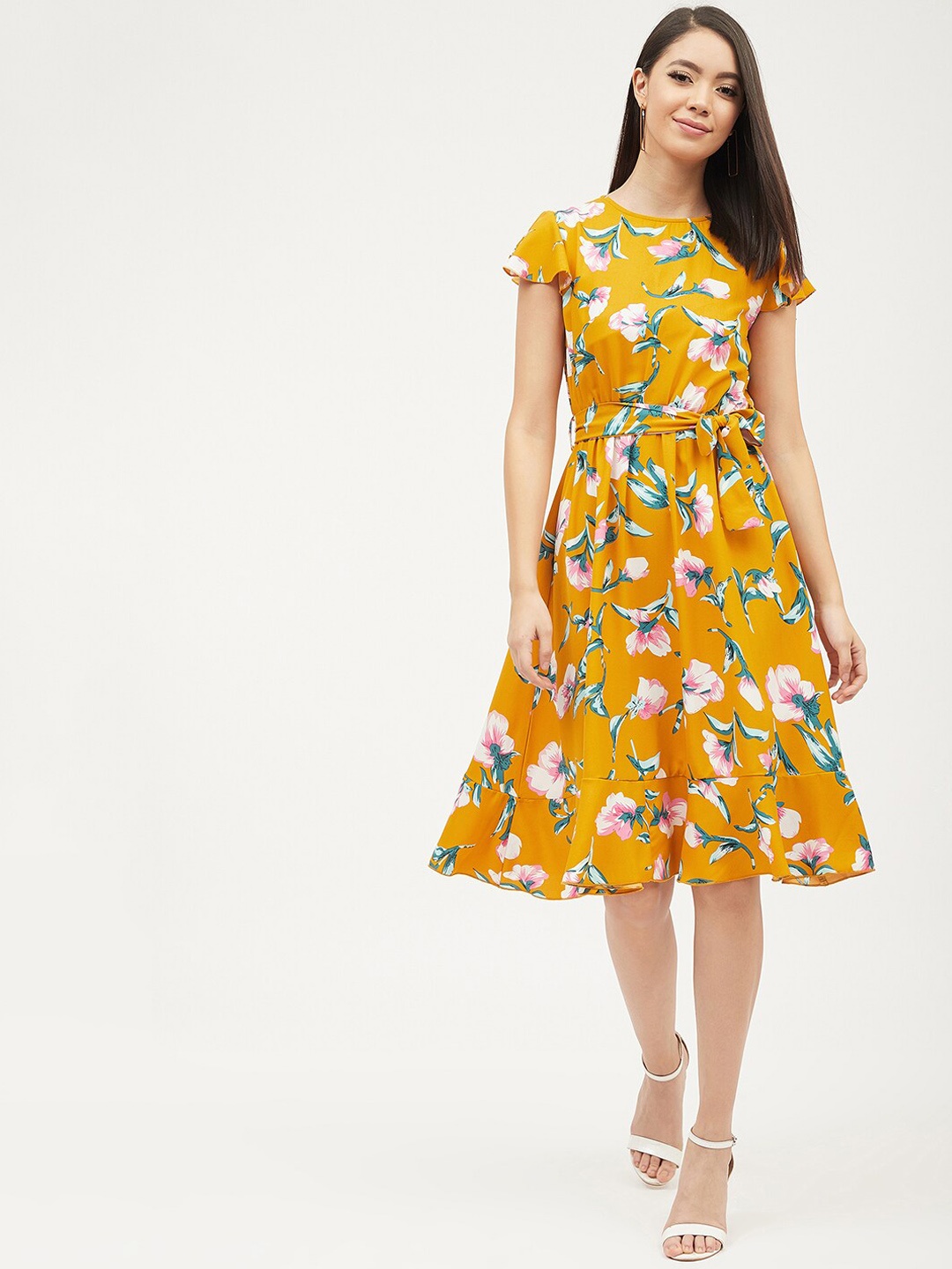 

Harpa Women Mustard Printed A-Line Dress