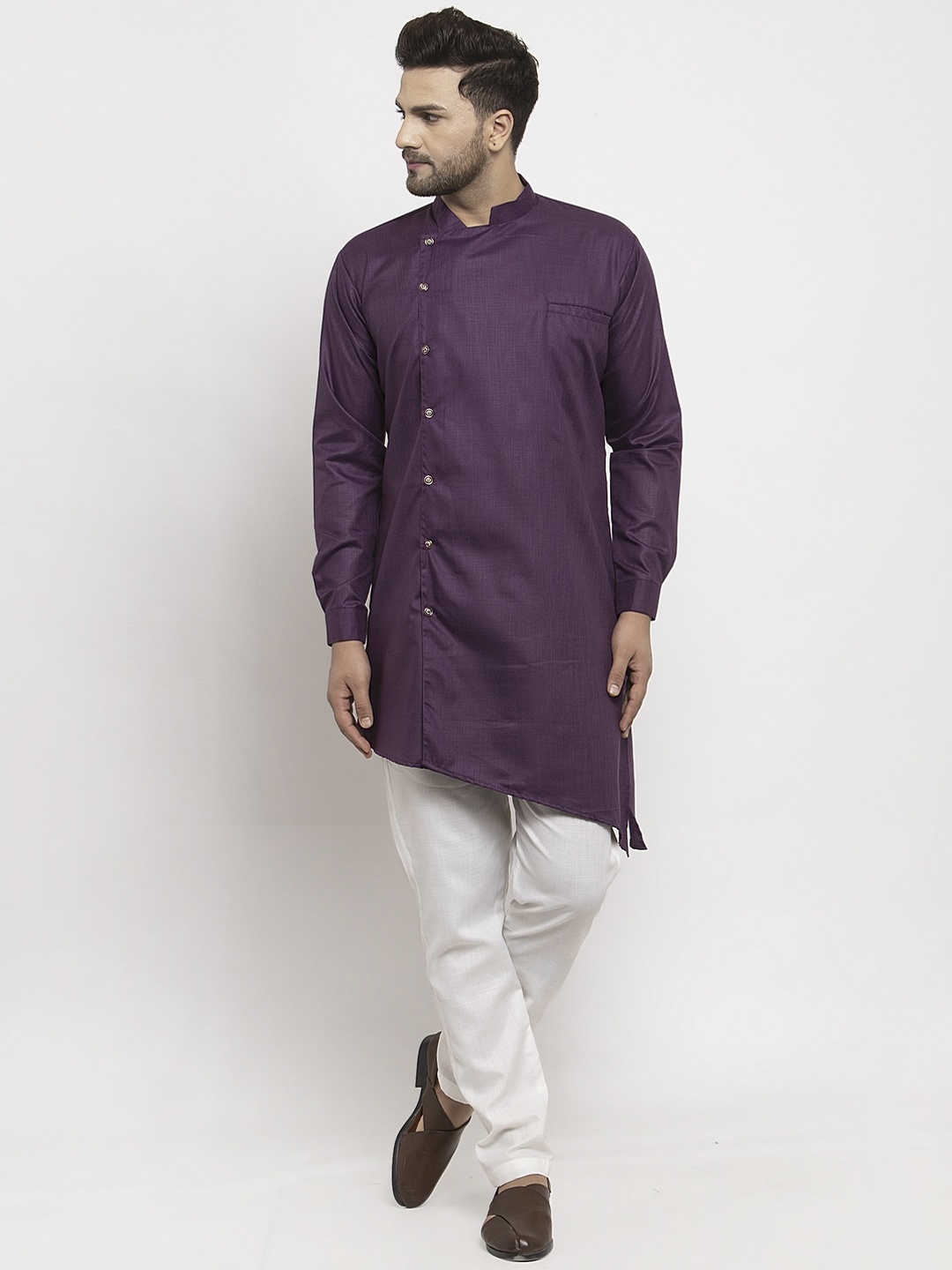

Benstoke Men Purple & White Solid Kurta with Pyjamas