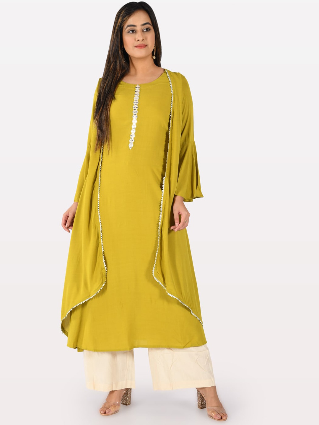 

Neerus Women Green Solid A-Line Layered Kurta