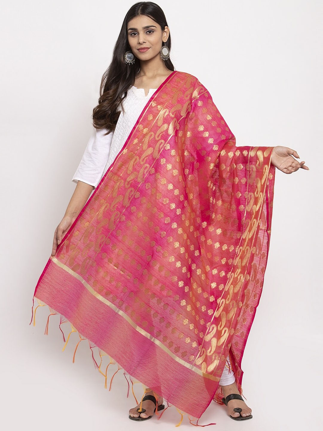 

LOOM LEGACY Magenta & Gold-Toned Woven Design Dupatta