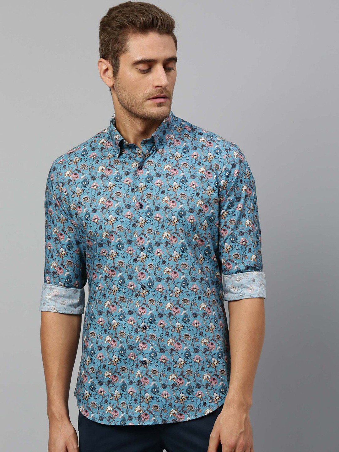 

RARE RABBIT Men Blue Regular Fit Printed Casual Shirt