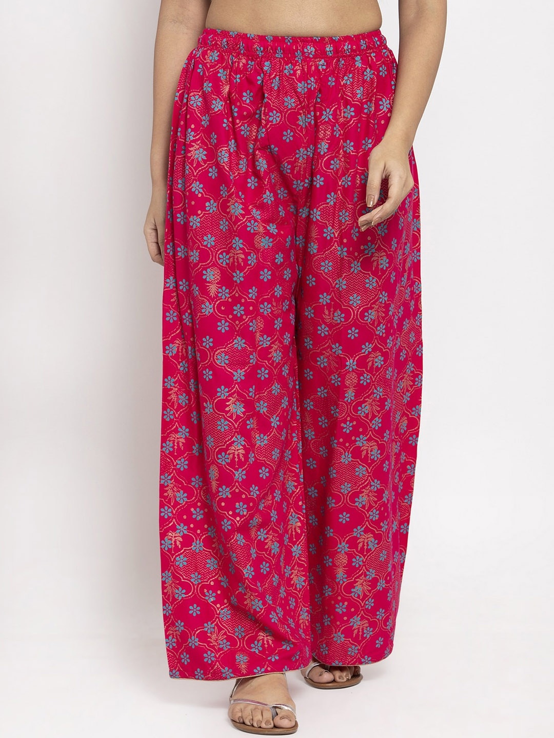 

Clora Creation Women Magenta & Blue Printed Straight Palazzos