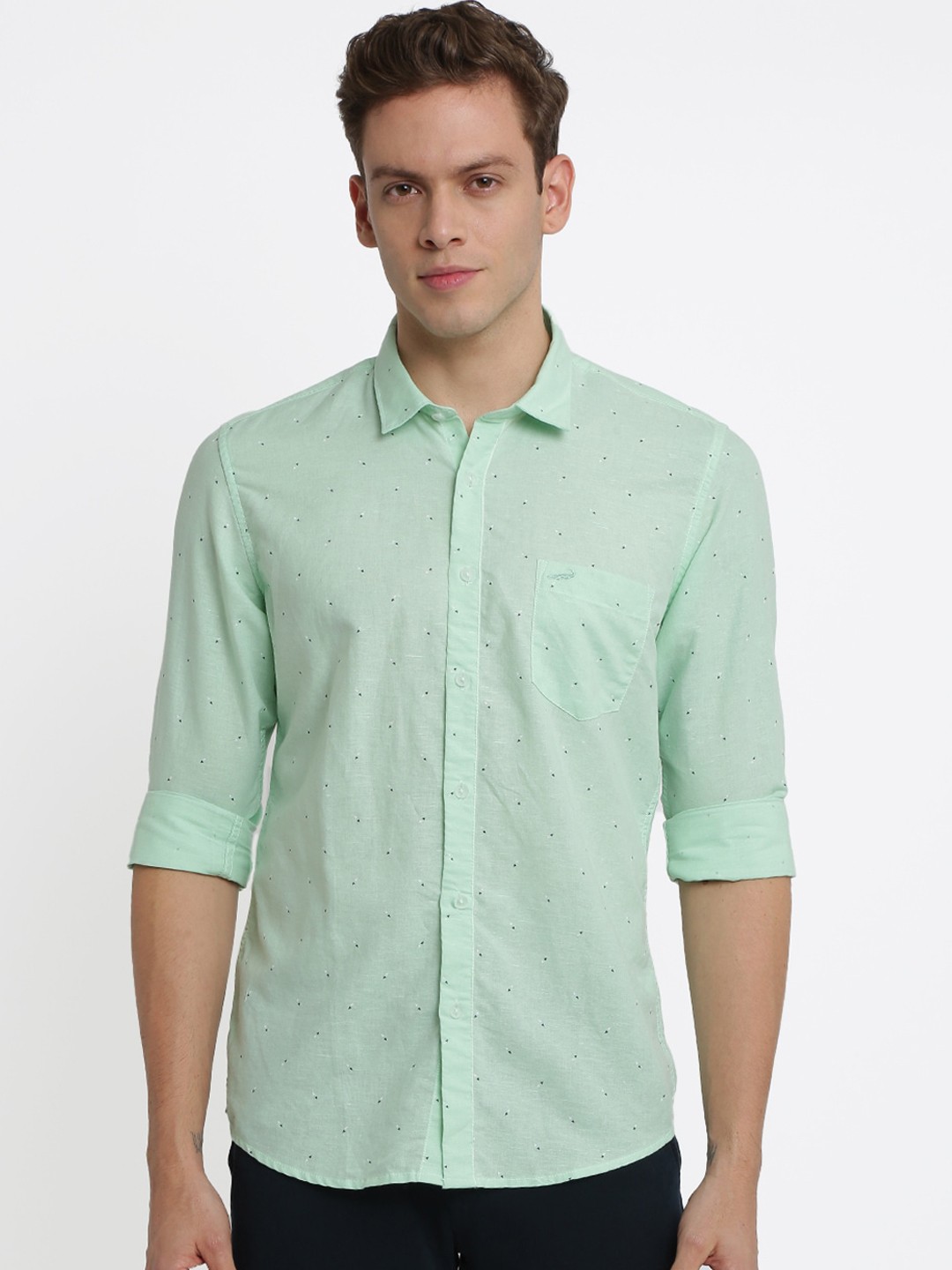 

Crocodile Men Green Classic Slim Fit Printed Casual Shirt