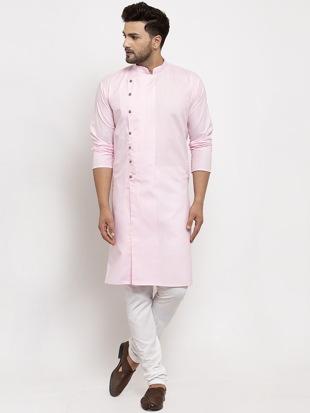 

Benstoke Men Pastel Pink & White Solid Kurta with Churidar
