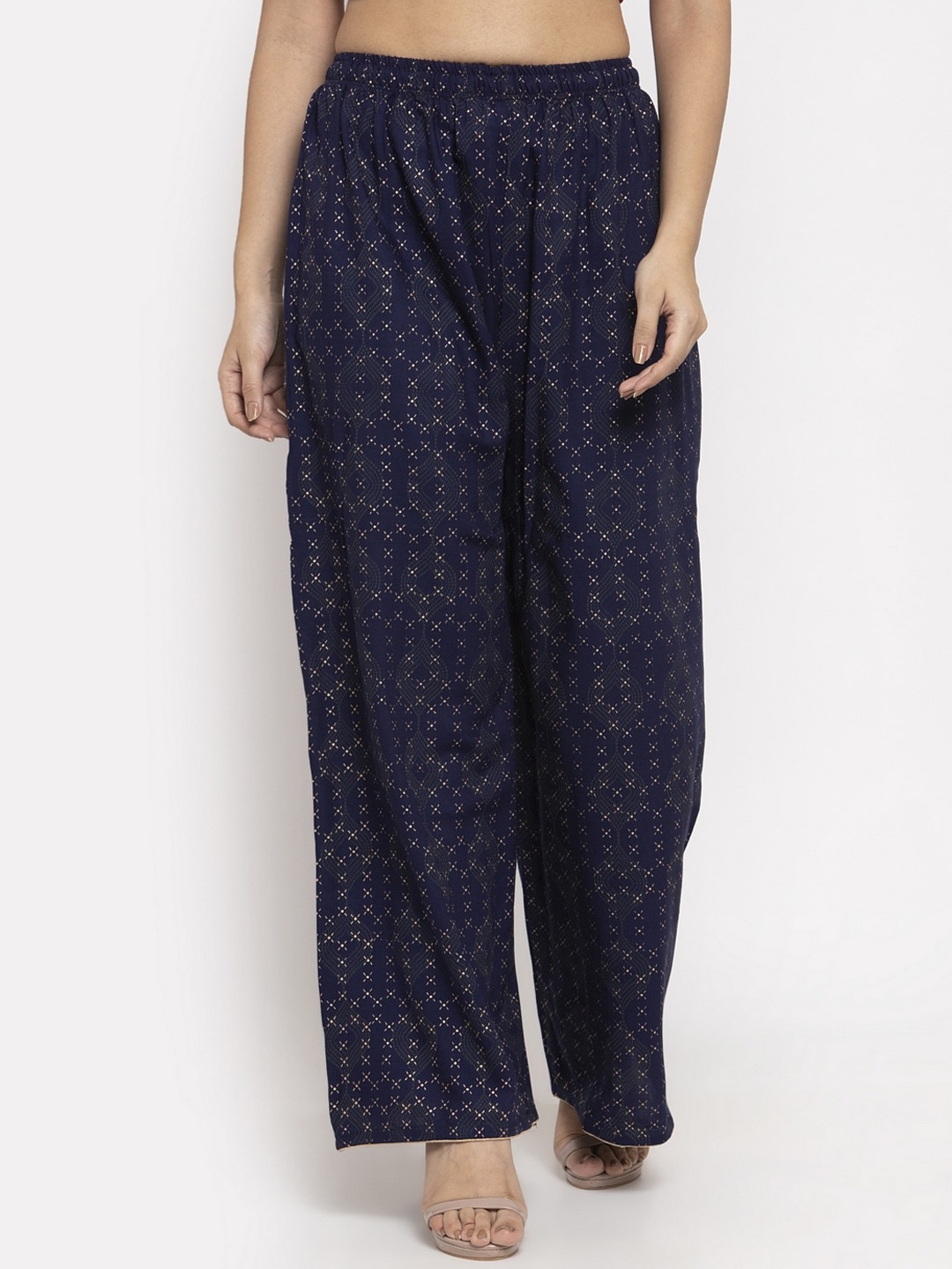 

Clora Creation Women Navy Blue Printed Wide Leg Palazzos