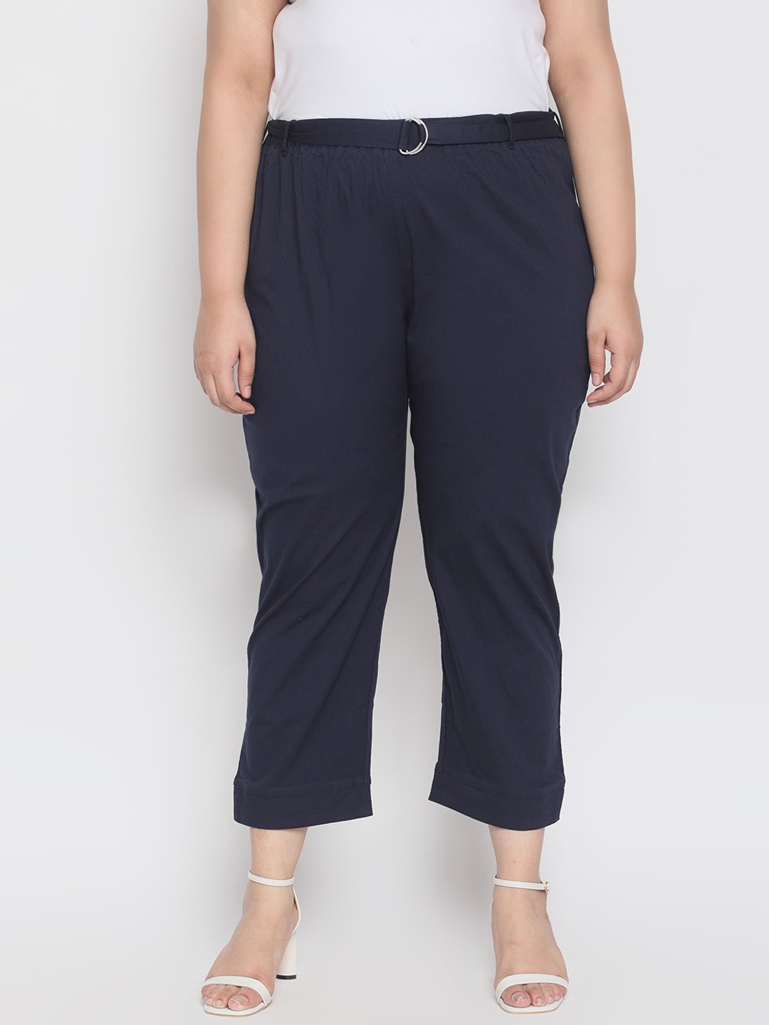 

Amydus Women Plus Size Navy Blue Solid Stretchable Relax Trousers