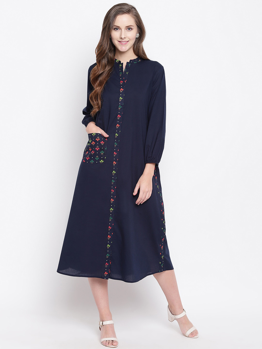 

FABNEST Women Navy Blue Solid A-Line Dress