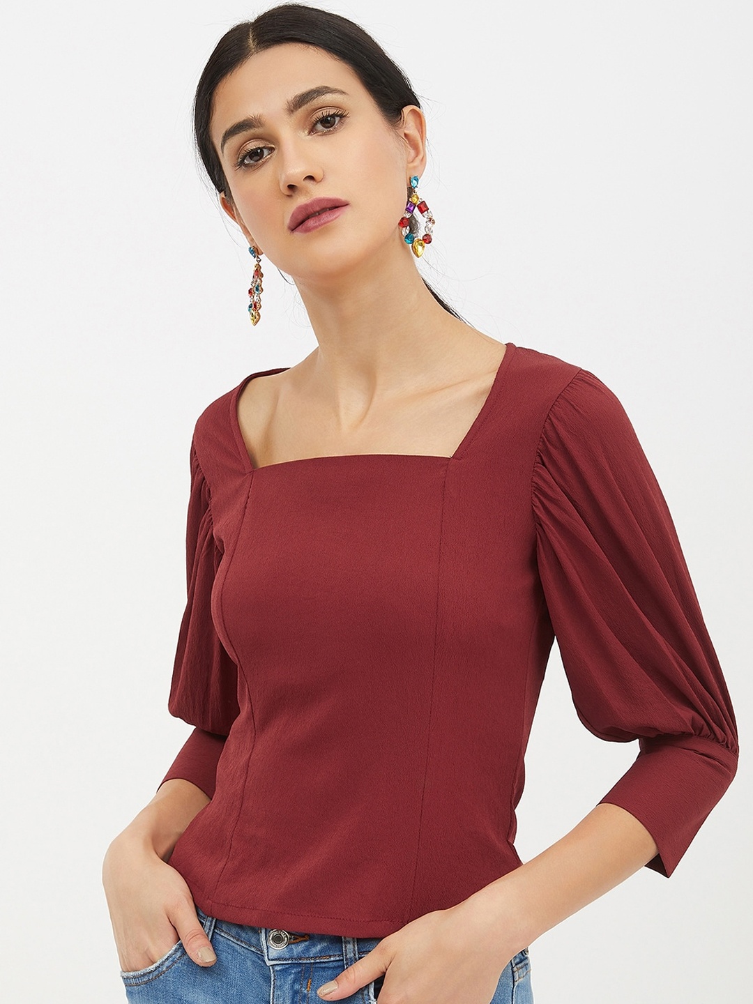 Harpa Women Maroon Solid Top