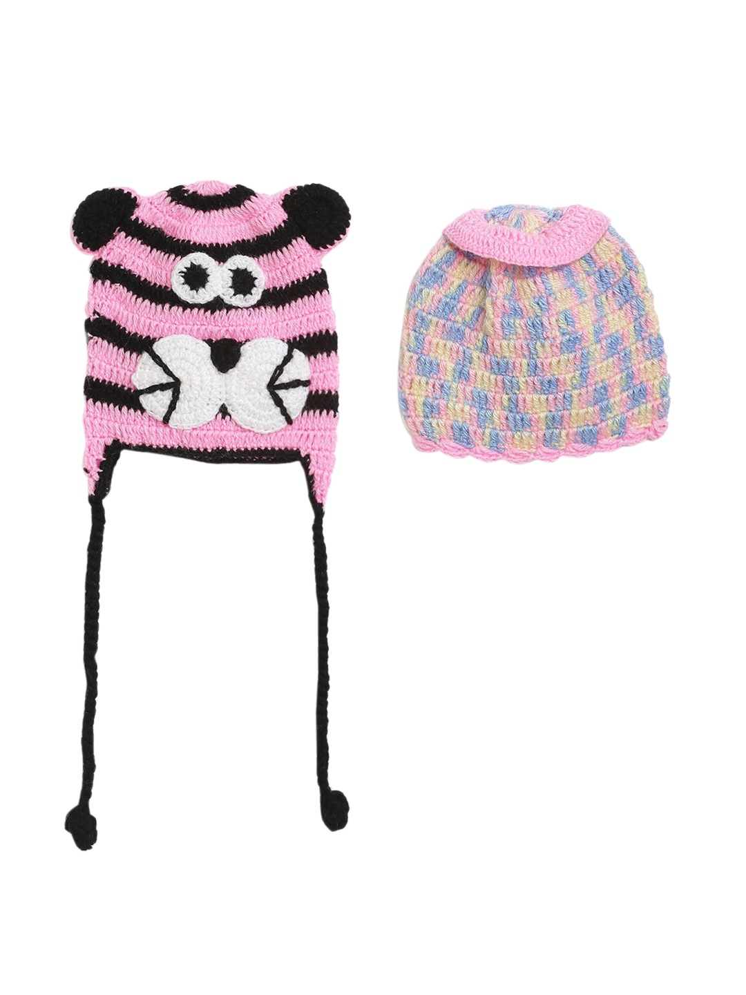 

CHUTPUT Unisex Kids Set of 2 Self Design Beanies, Pink