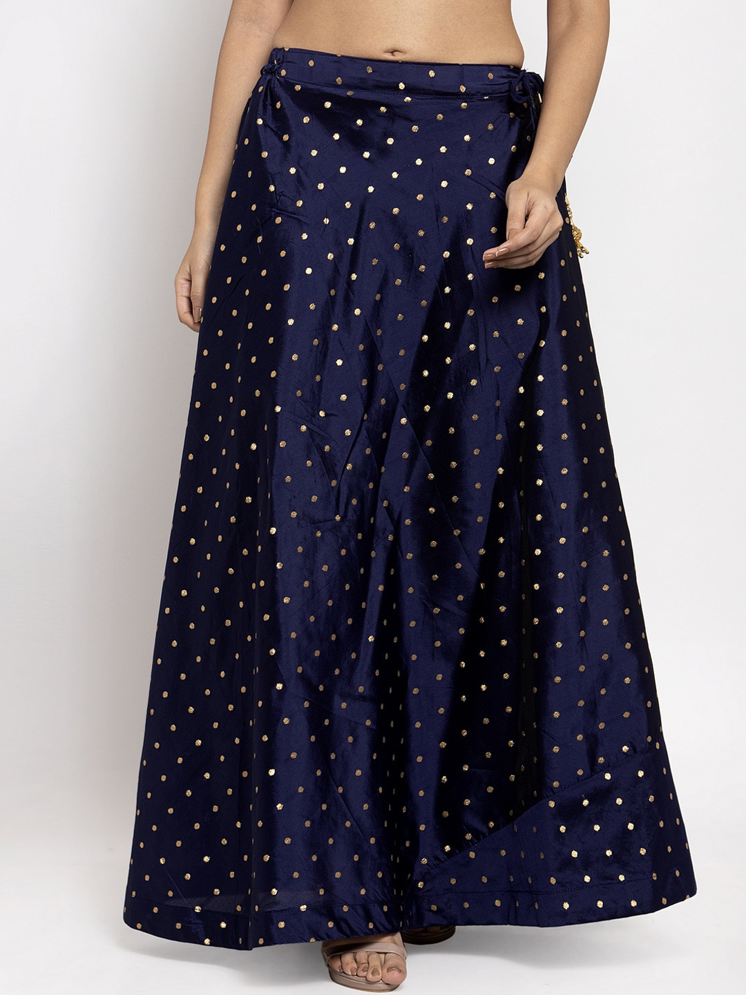 

Clora Creation Women Navy Blue & Gold-Colour Woven-Design Flared Maxi Skirt