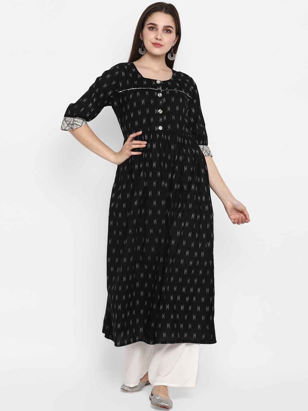 

ZOEYAMS Women Black & White Printed A-Line Kurta