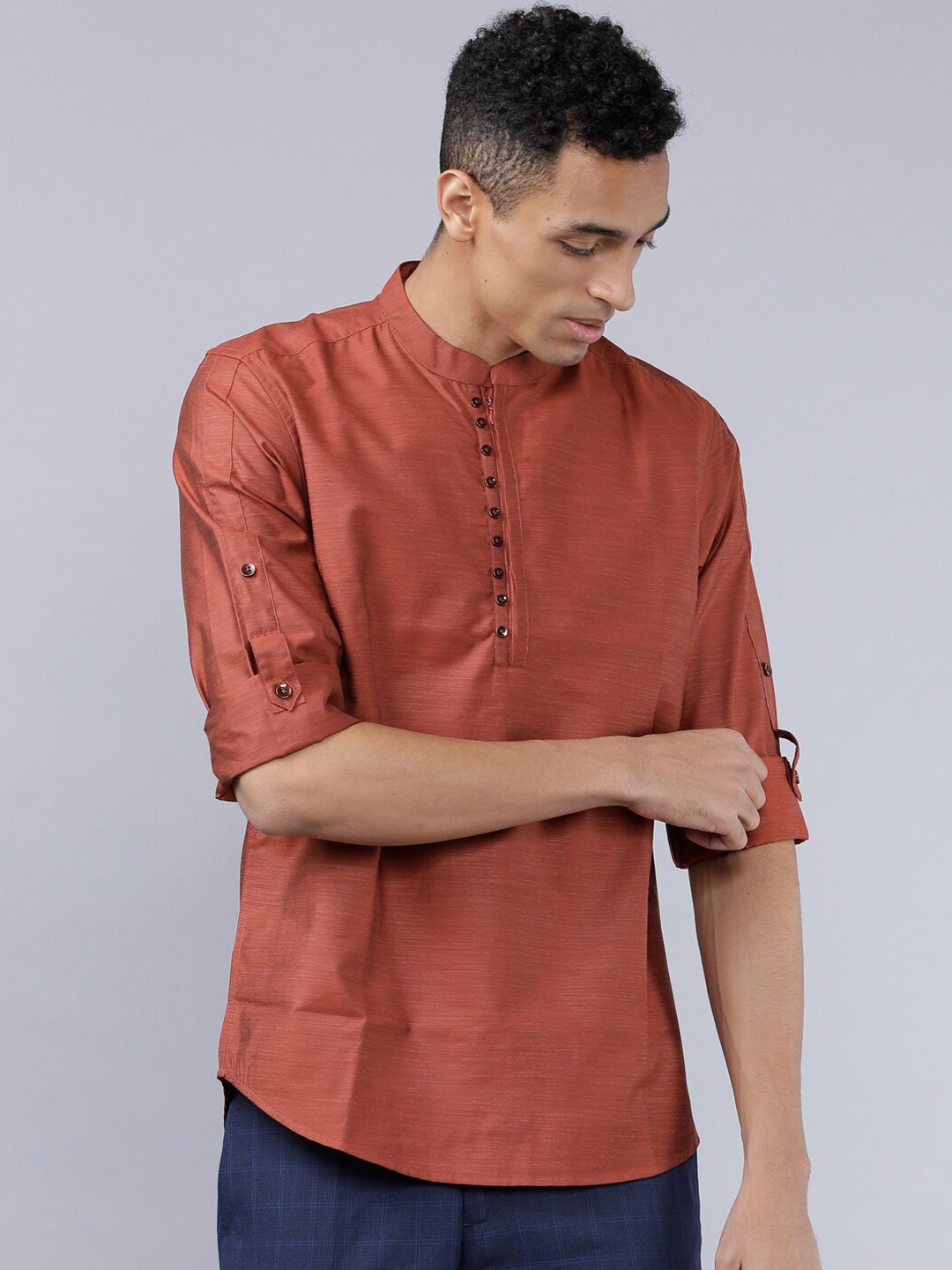 

HIGHLANDER Men Rust & Beige Slim Fit Solid Casual Shirt