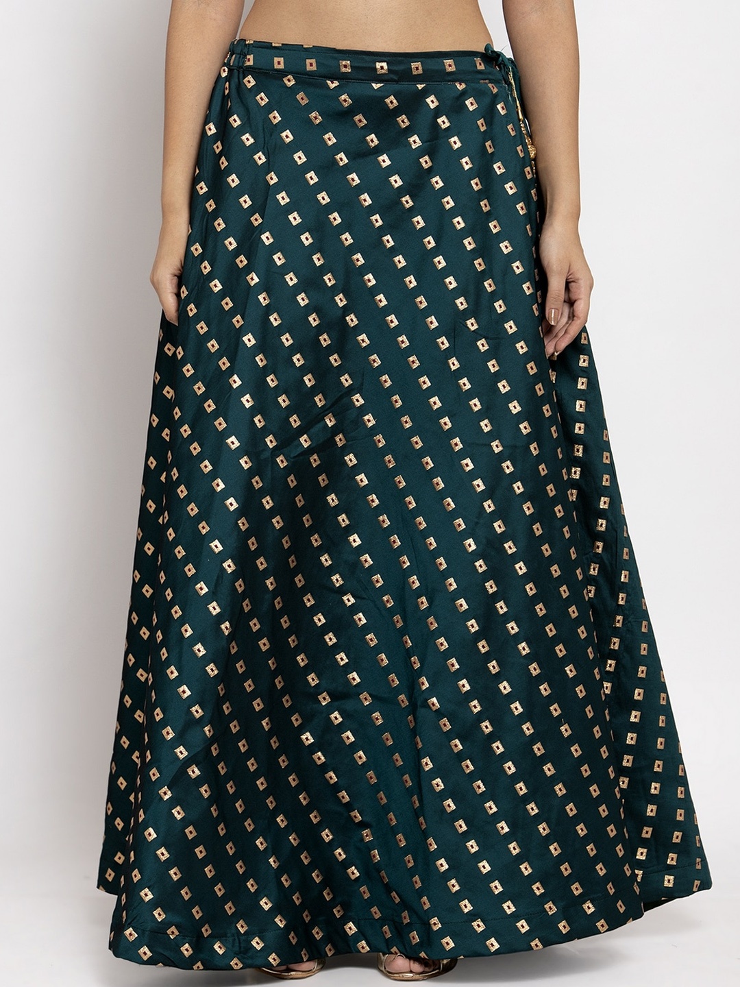 

Clora Creation Women Green & Gold Printed Flared Maxi Skirt