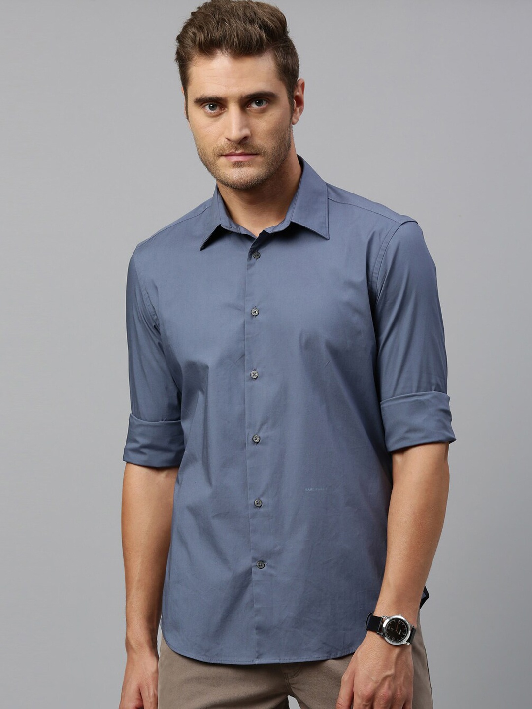 

RARE RABBIT Men Blue Regular Fit Solid Casual Shirt