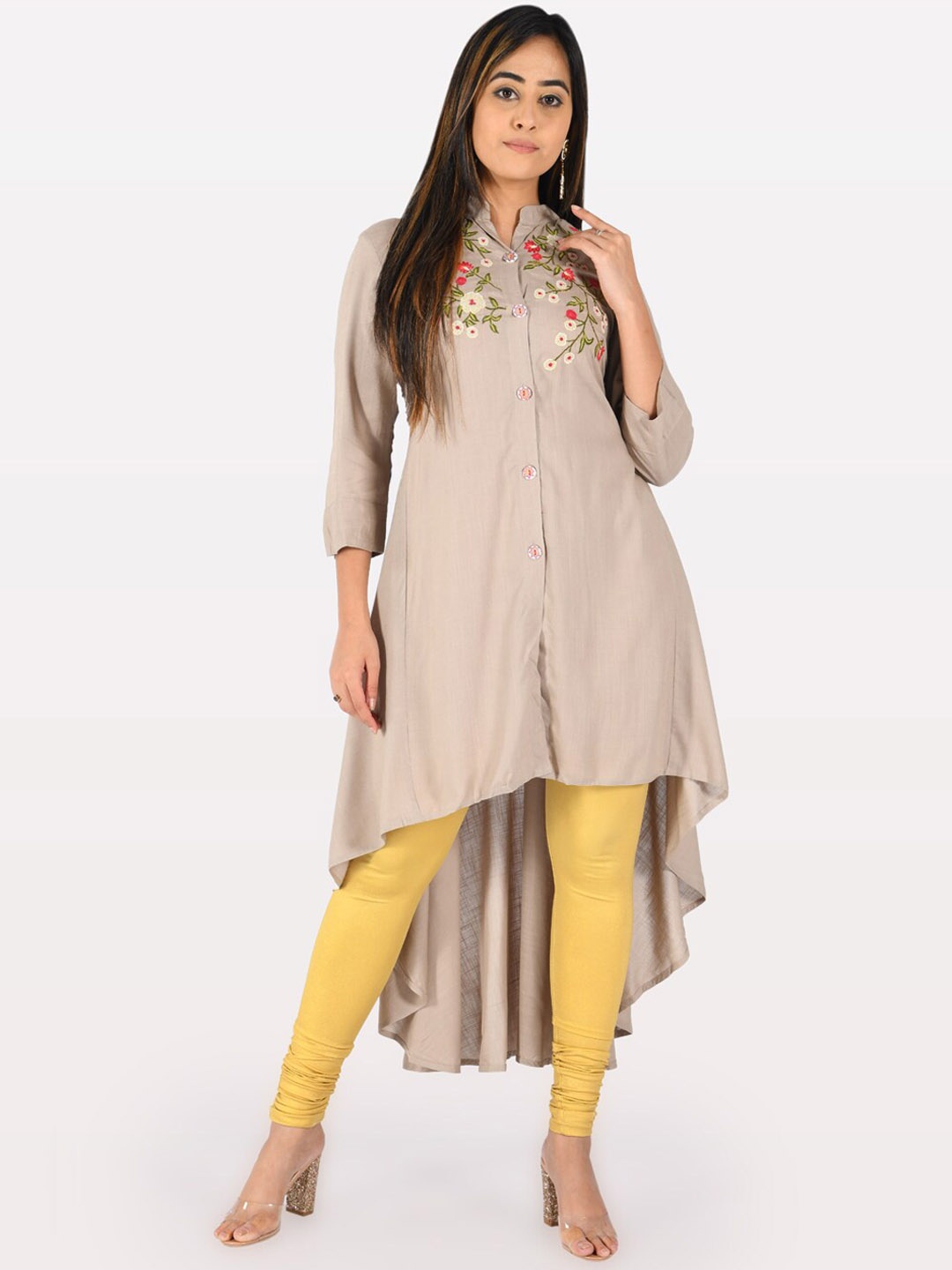 

Neerus Women Grey & Red Embroidered A-Line Kurta