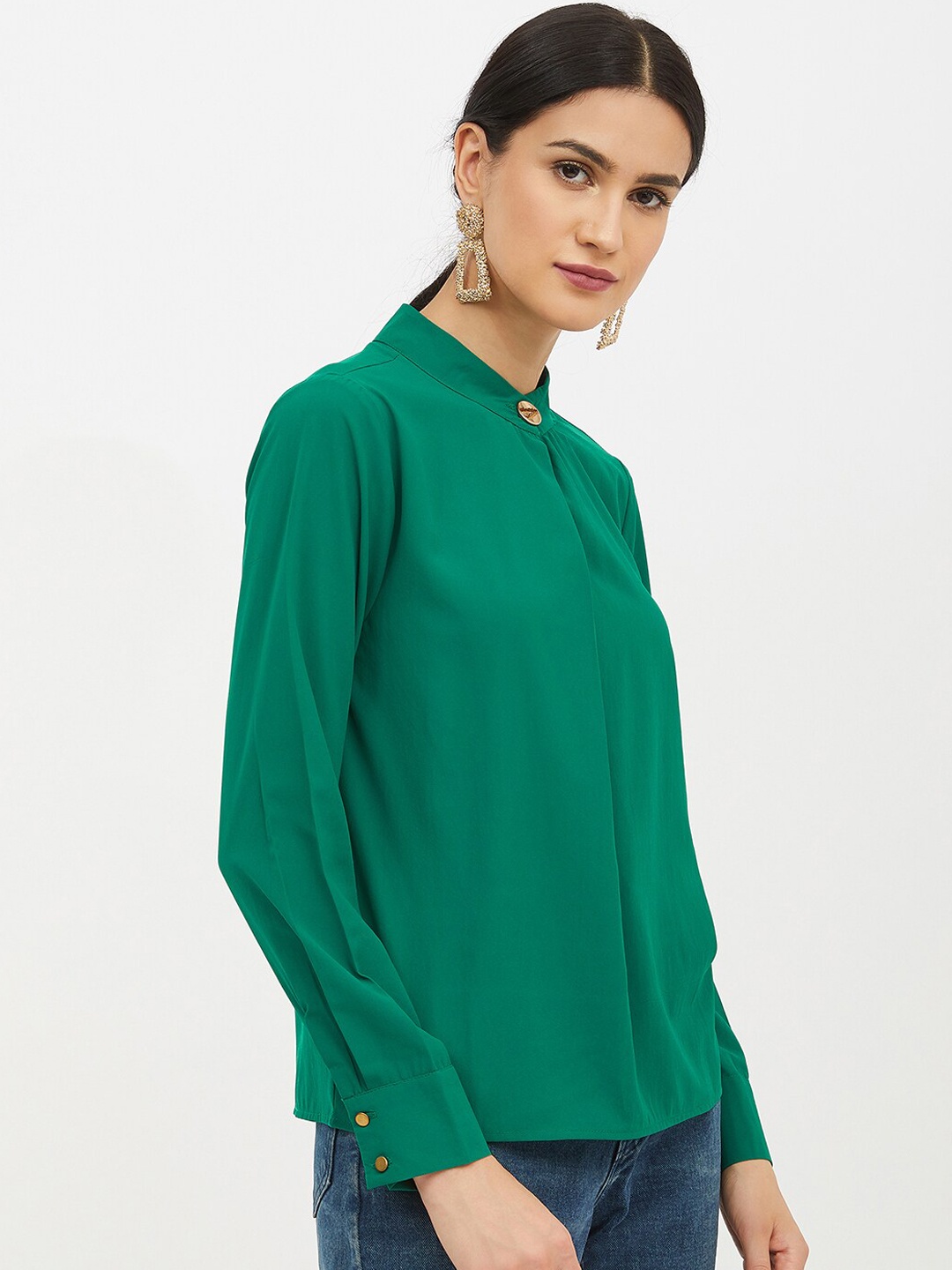 

Harpa Women Green Solid Shirt Style Top