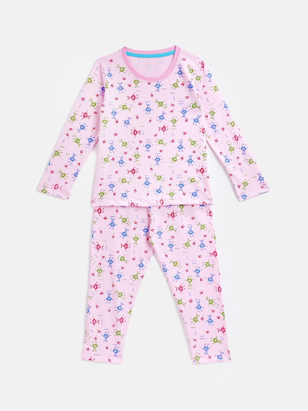 

KIDSCRAFT Girls Pink & Blue Printed Night suit