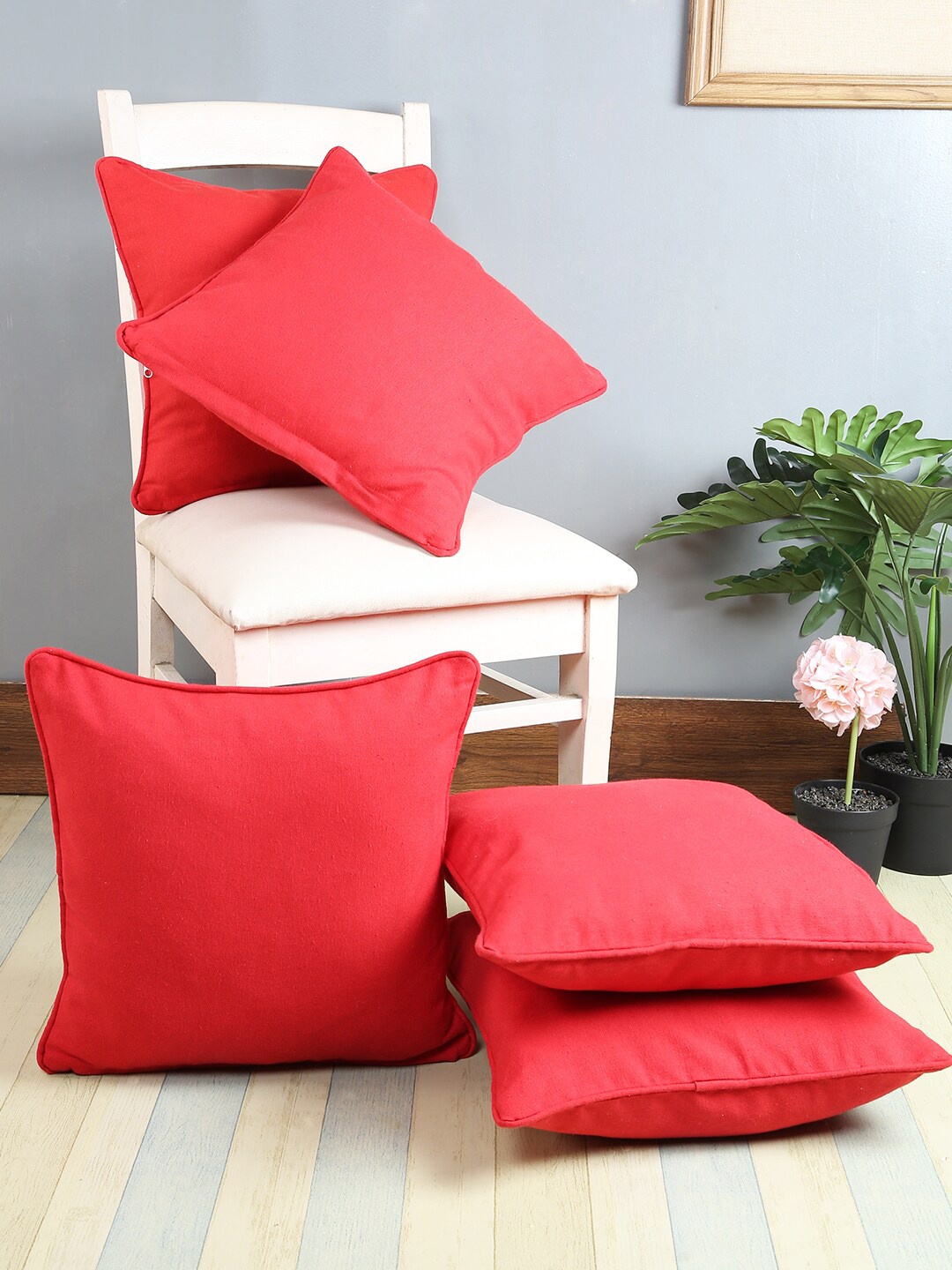 

Soumya Red Set of 5 Solid Square Cushion Covers