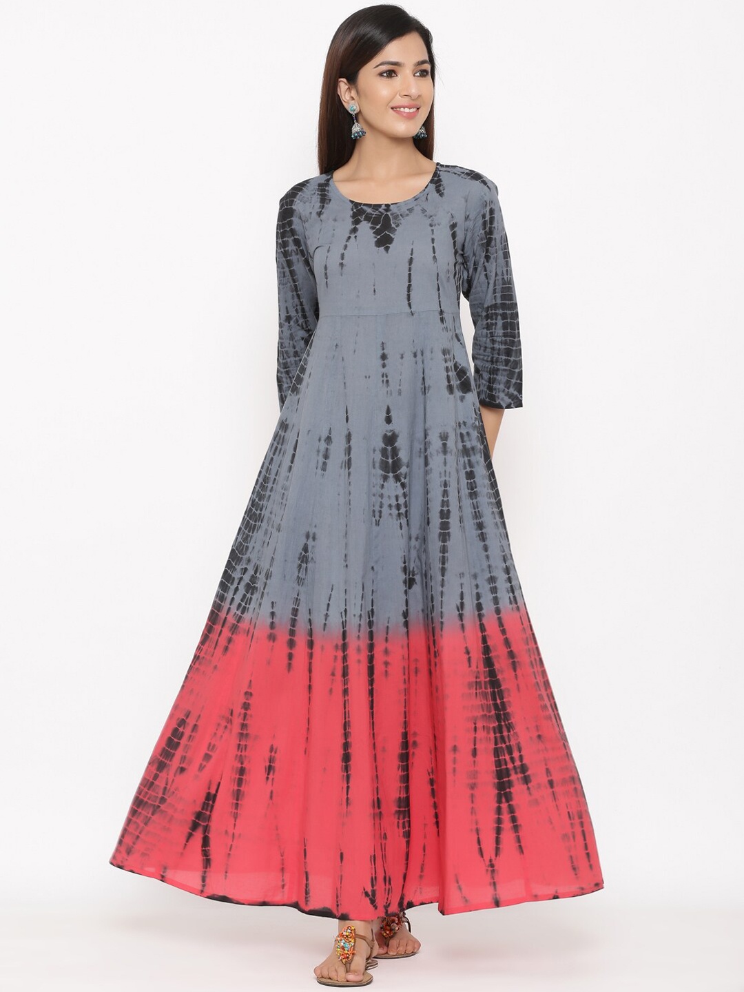 

kipek Women Grey & Pink Dyed Ethnic Maxi Dress
