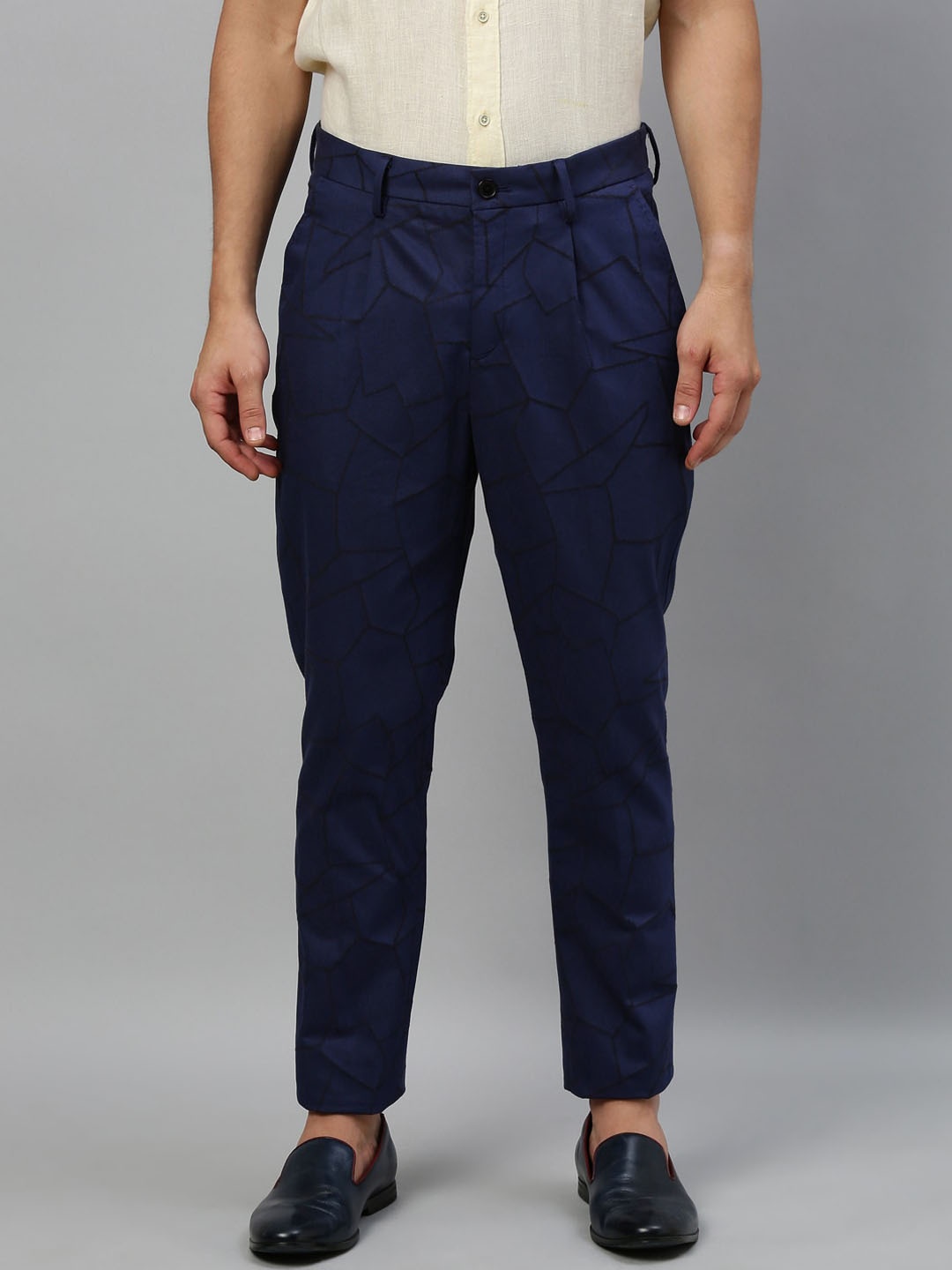 

RARE RABBIT Men Navy Blue Slim Fit Solid Regular Trousers