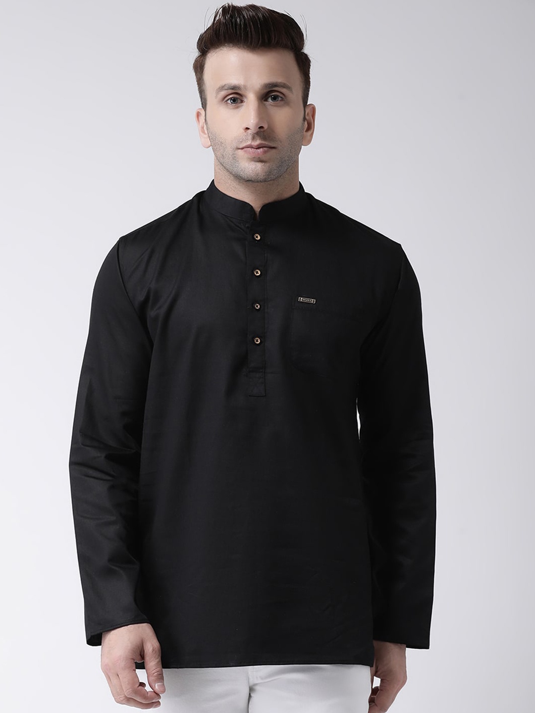 

Hangup Men Black Solid Straight Kurta