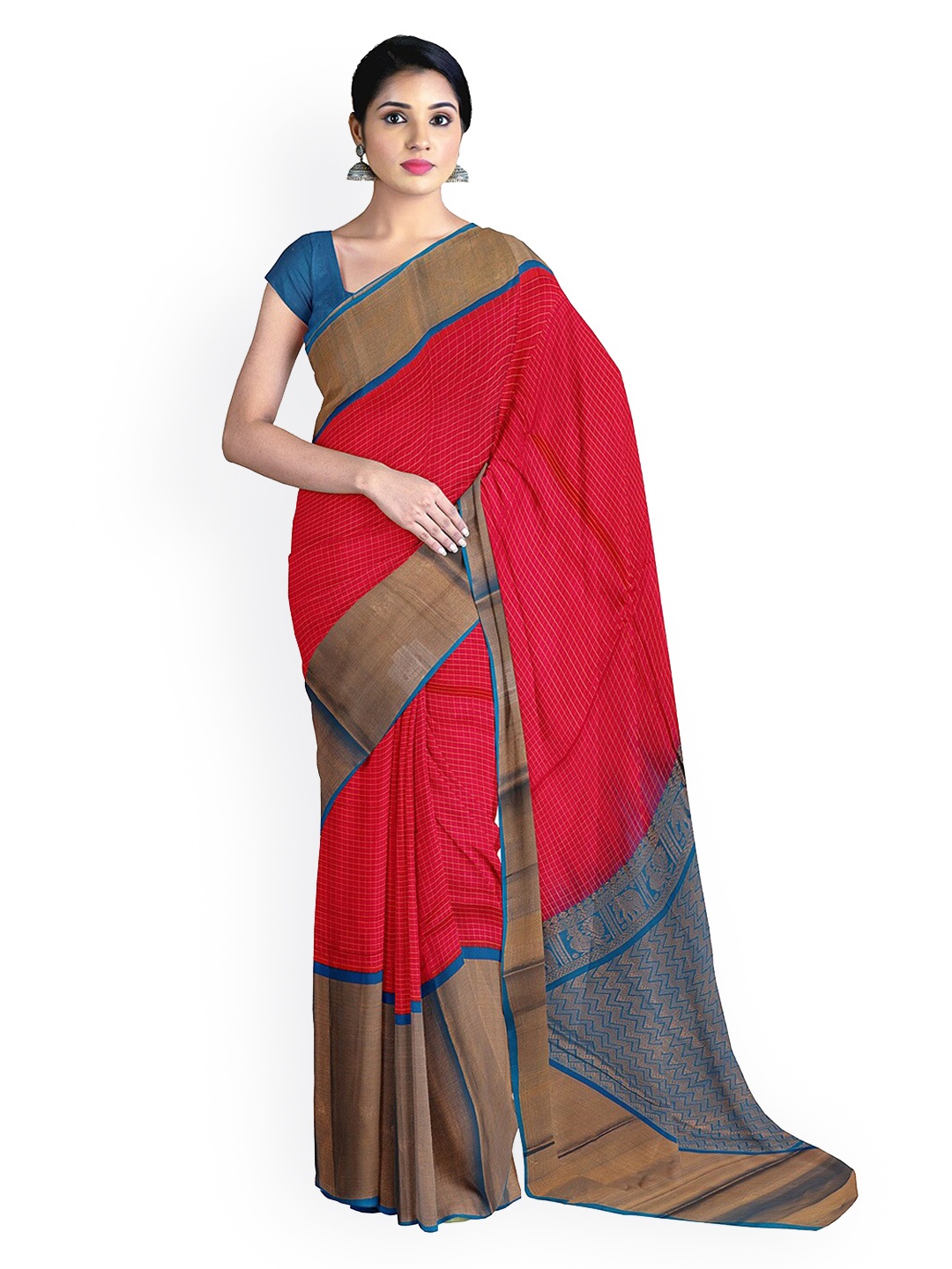 

APCO Pink Checked Handloom Silk Cotton Sustainable Saree