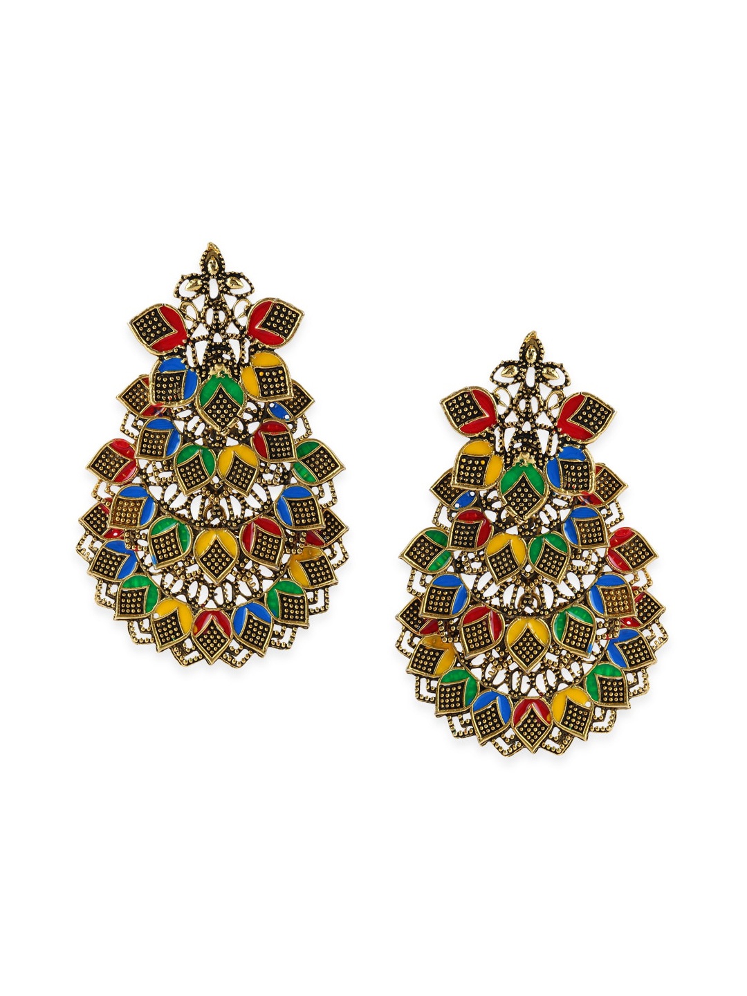 ANIKAS CREATION Gold-Plated & Yellow Oxidised Floral Chandbalis