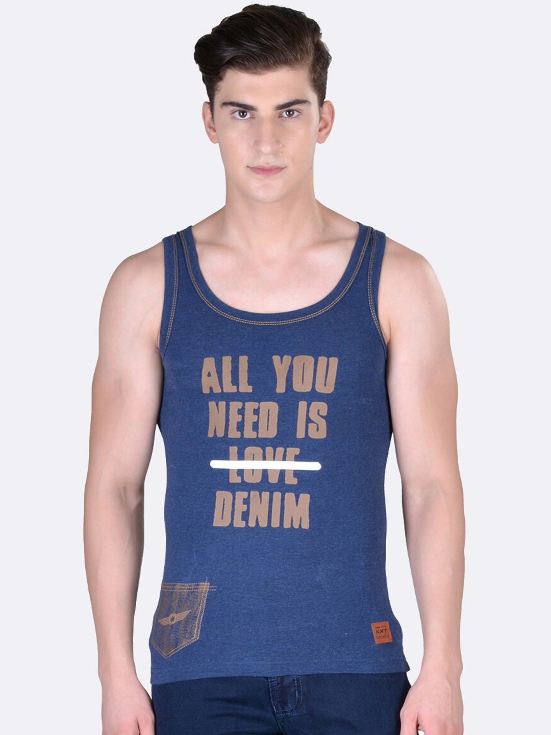 

Force NXT Men Navy Blue & Brown Printed Innerwear Vest MNFL-91-PO1