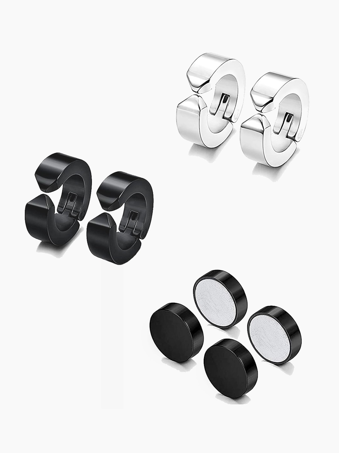 

Yellow Chimes Set of 3 Black & Silver-Toned Circular Studs