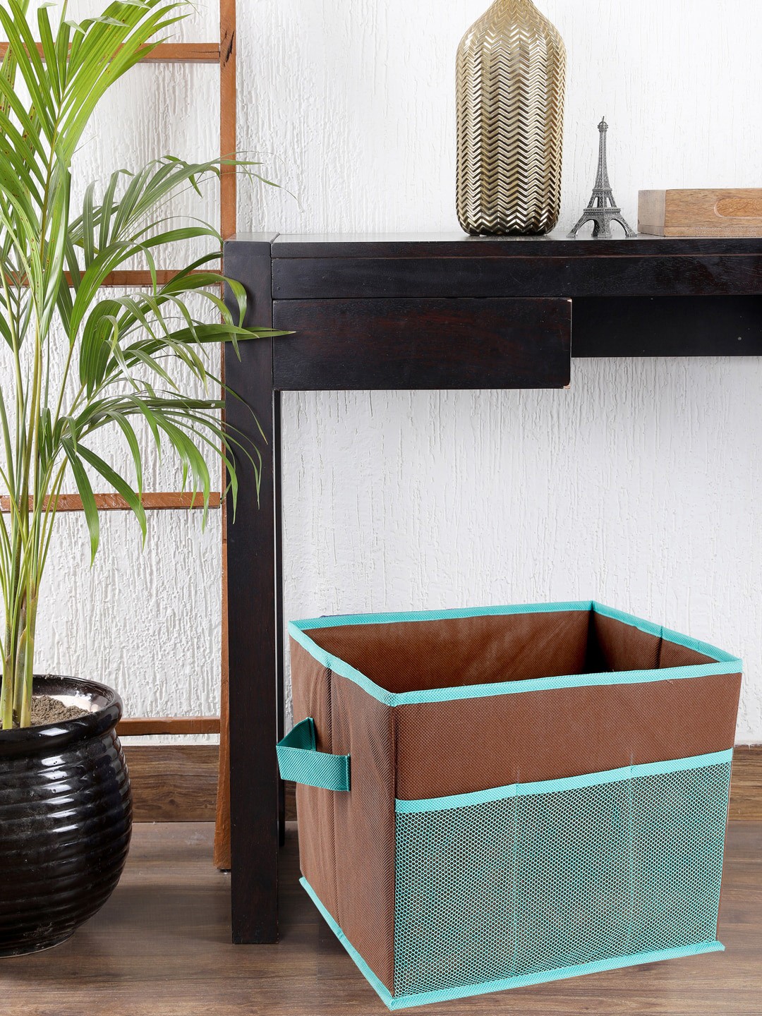 

My Gift Booth Brown & Turquoise Blue Solid Pocket Storage Organisers