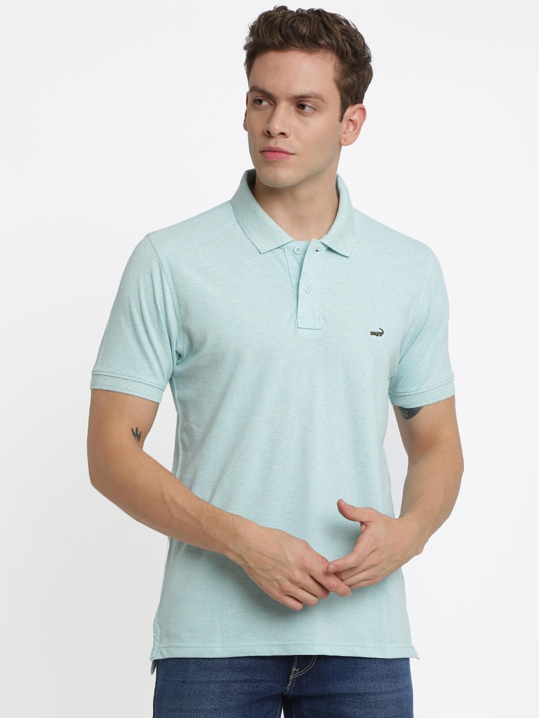 

Crocodile Men Blue Solid Polo Collar T-shirt