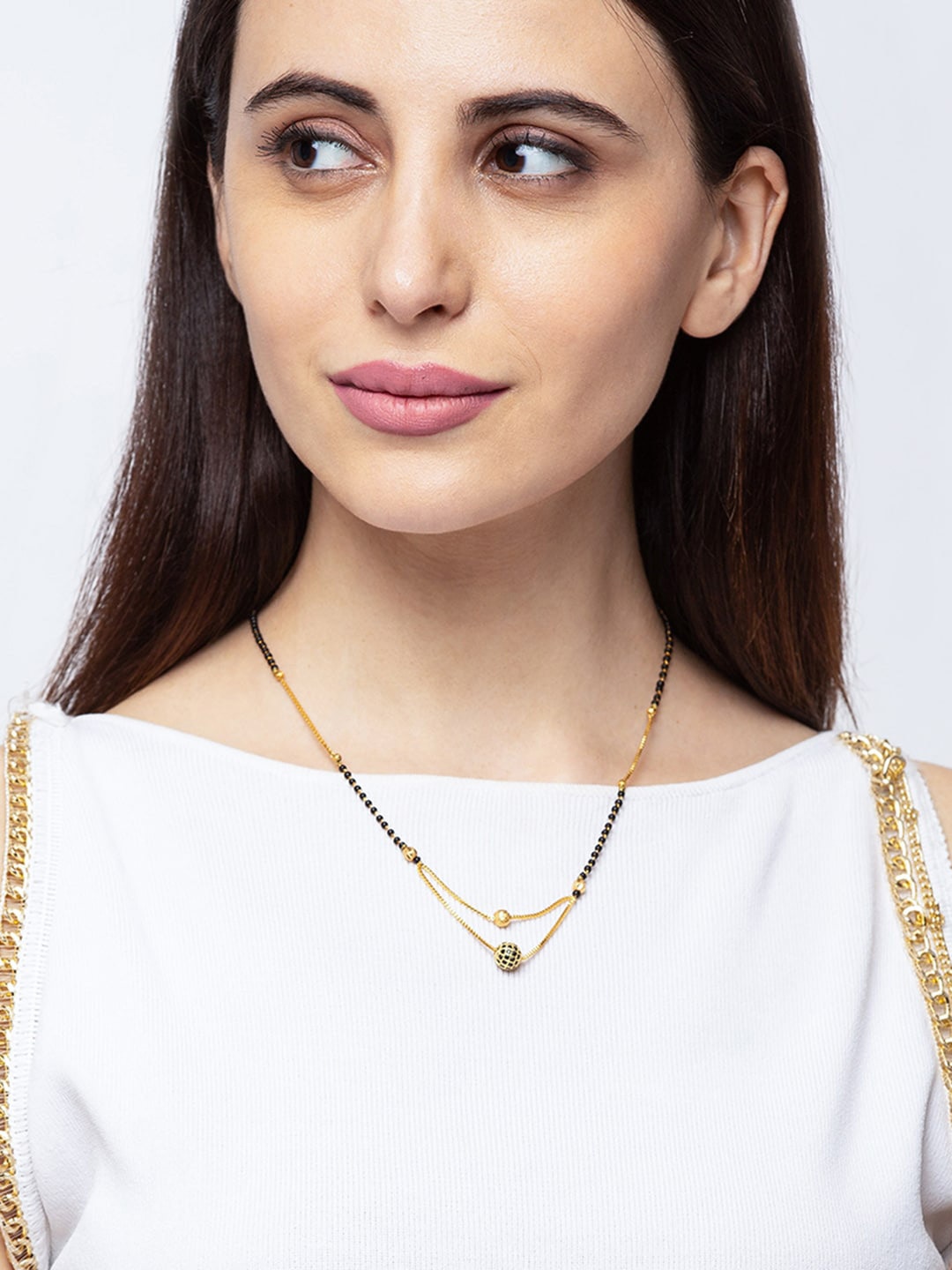 

Digital Dress Room Gold-Plated Black Stone-Studded Beaded Layered Mangalsutra