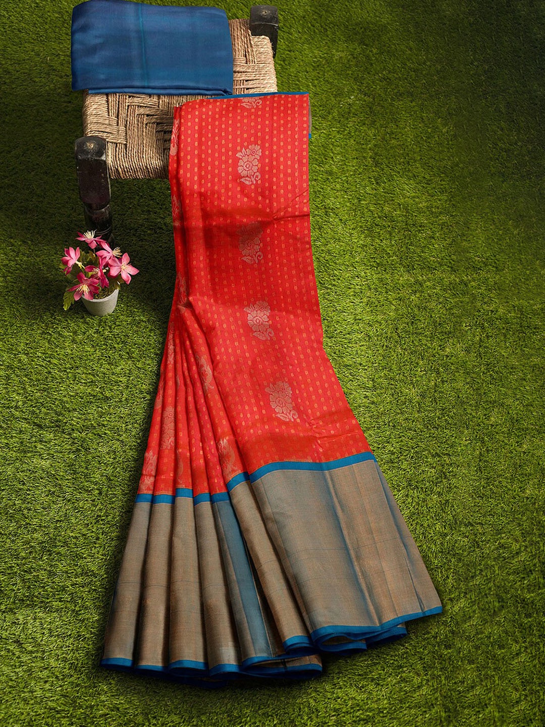 

APCO Pink & Blue Silk Cotton Woven Design Handloom Sustainable Saree