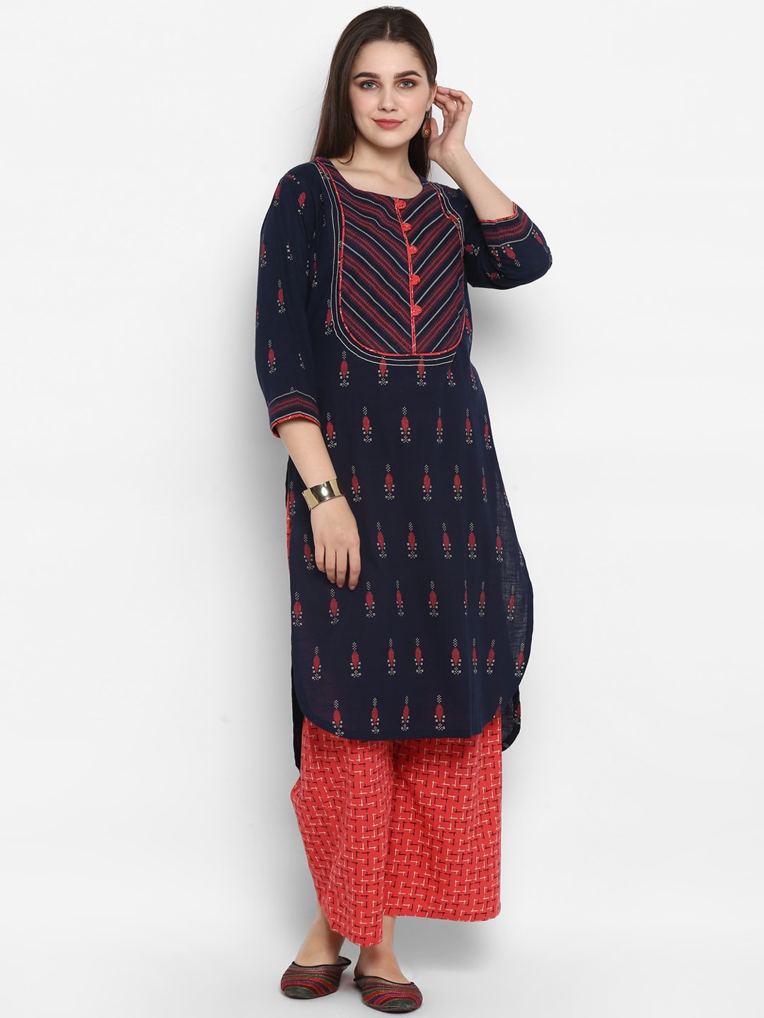 ZOEYAMS Women Navy Blue Printed Straight Kurta