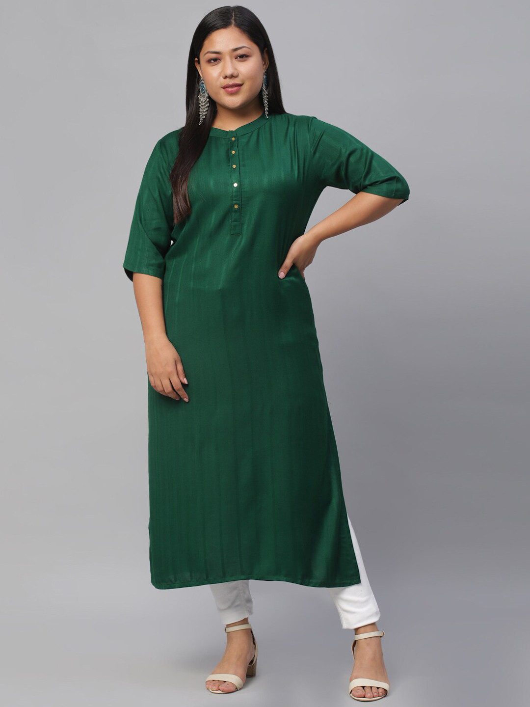 

EXTRA LOVE BY LIBAS Plus Size Women Green Striped Kurta
