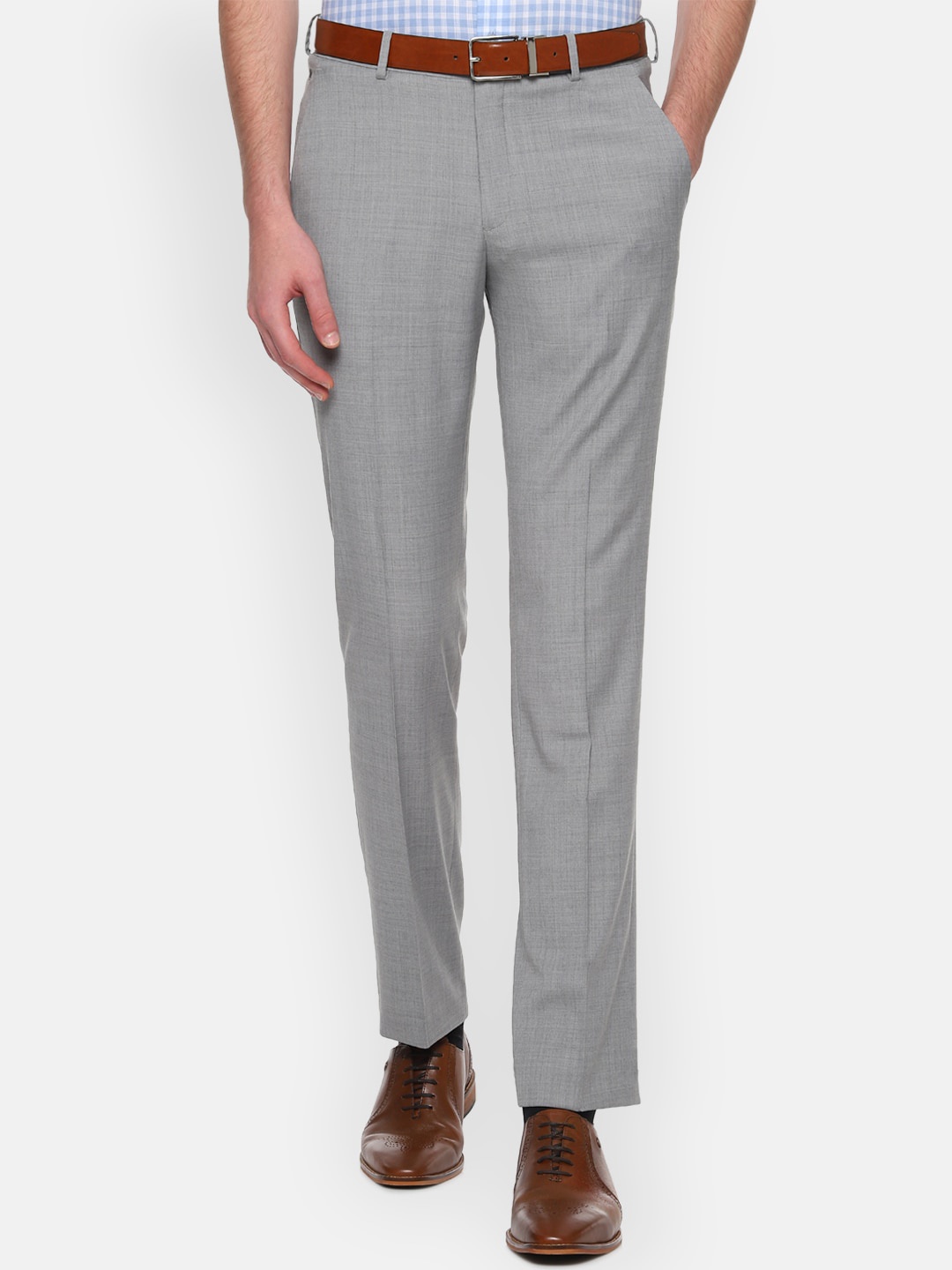 

Louis Philippe Men Grey Slim Fit Solid Formal Trousers