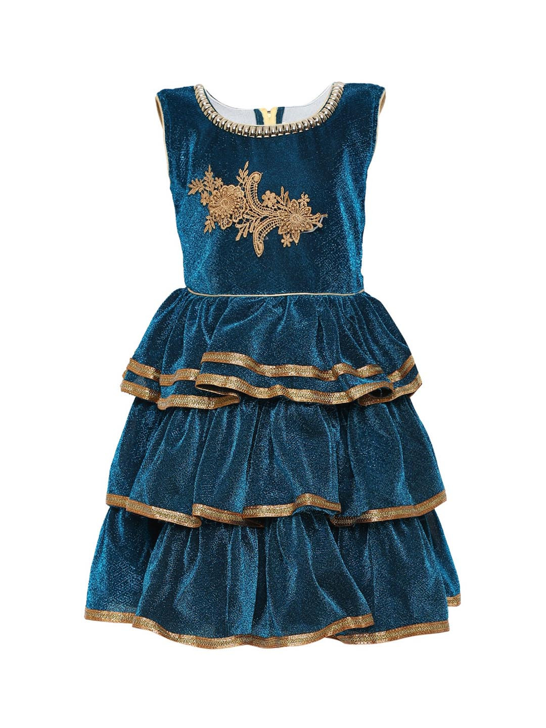 

Kidling Girls Teal Green & Gold-Coloured Floral Embellished Maxi Dress