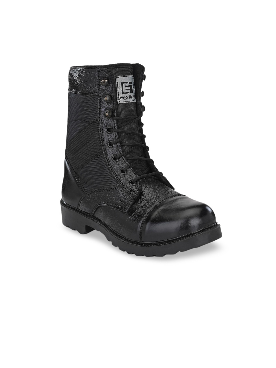 

Eego Italy Men Black Leather High-Top Trekking Shoes