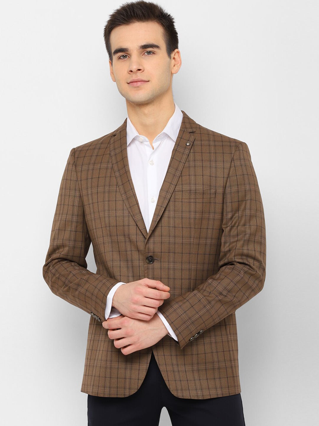 

Allen Solly Men Brown Checked Slim-Fit Single-Breasted Casual Blazer