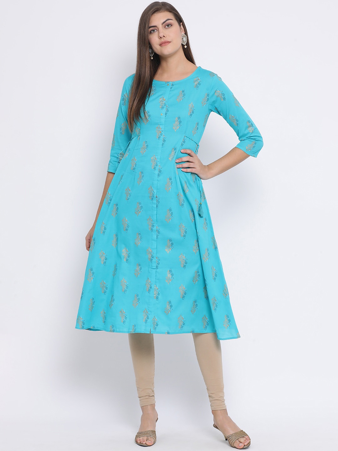 

Span Women Turquoise Blue Printed Anarkali Kurta